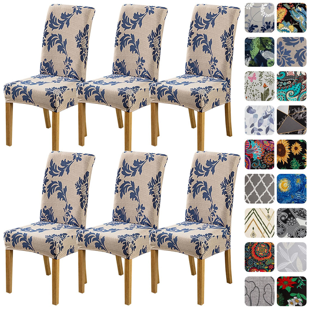 HZDHCLH 6 Pack Chair Covers for Dining Room,Soft Spandex Removable Washable Anti-dust Seat Slipcover, Protector for Hotel,Office,Ceremony,Banquet Wedding Party(Beige, Set of 6)