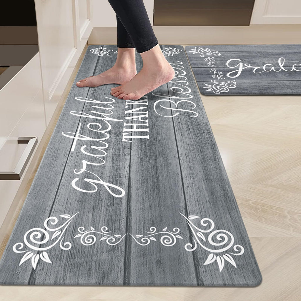 HEBE Anti Fatigue Kitchen Mat Set of 2 Non Slip Cushioned Kitchen Mats for Floor Waterproof Farmhouse Kitchen Rugs and Mats Set Comfort Standing Desk Mat Carpet for Sink,Office,Laundry