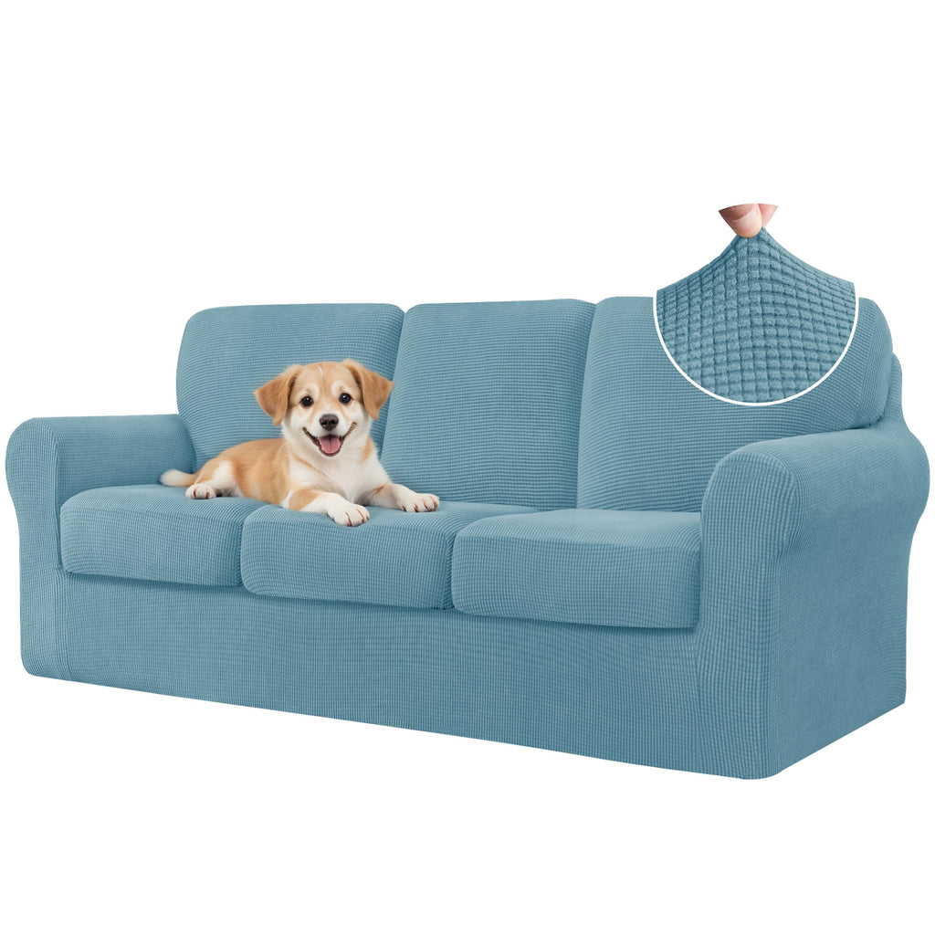 CHUN YI 7 Piece Couch Covers Sofa Covers Washable, Stretch Sofa Slipcovers for 3 Cushion Couch with Seperate Backrest and Cushion Covers, Anti Slip Furniture Protector for Dogs Pets (Large, Grey)