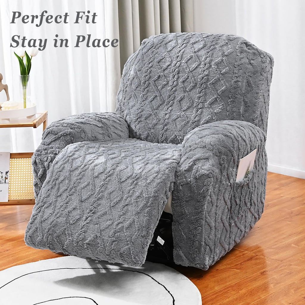 JOKIVTOU Recliner Chair Covers 4-Pieces Reclining Chair Slipcovers with Pocket& Elastic Bottom, Soft Feel Fitted Lazy Boy Sofa Couch Cover Washable, Stretch Recliner Furniture Protector