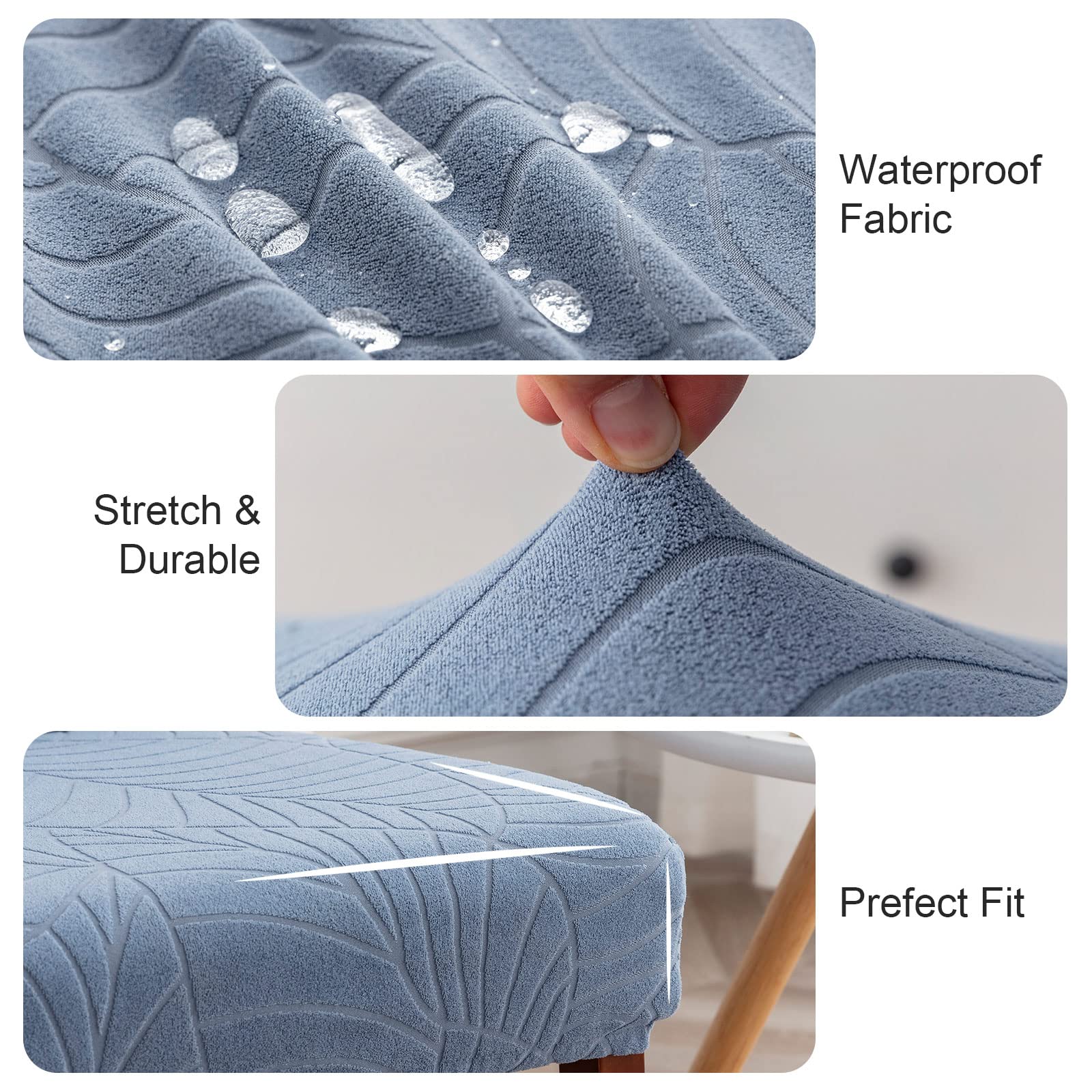 Genina Waterproof Chair Covers for Dining Room 6 Pack, Stretch Jacquard Dining Chair Cover Removable Washable Chair Protectors Cover for Kitchen, Home (Leaves-Warm Gray, 6 PCS)