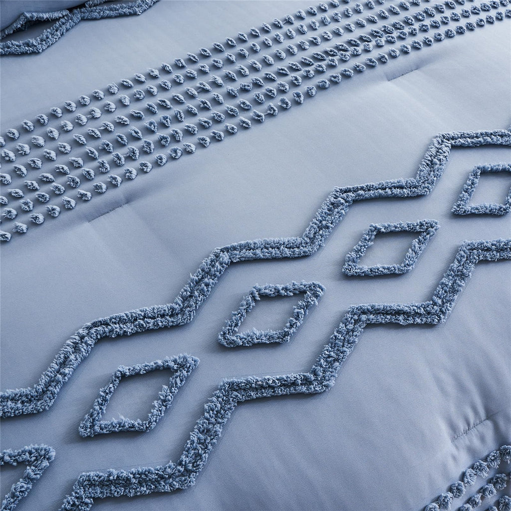 KAKIJUMN Grey Tufted Comforter Set King Size 7 Piece Bed in a Bag, Shabby Chic Boho Comforter and Sheet Set, Pom Pom Textured Bed Set, All Season Soft Microfiber Complete Bedding Set(Grey,King)