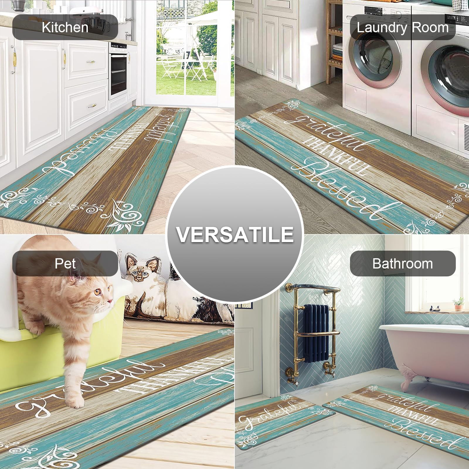 HEBE Anti Fatigue Kitchen Mat Set of 2 Non Slip Cushioned Kitchen Mats for Floor Waterproof Farmhouse Kitchen Rugs and Mats Set Comfort Standing Desk Mat Carpet for Sink,Office,Laundry