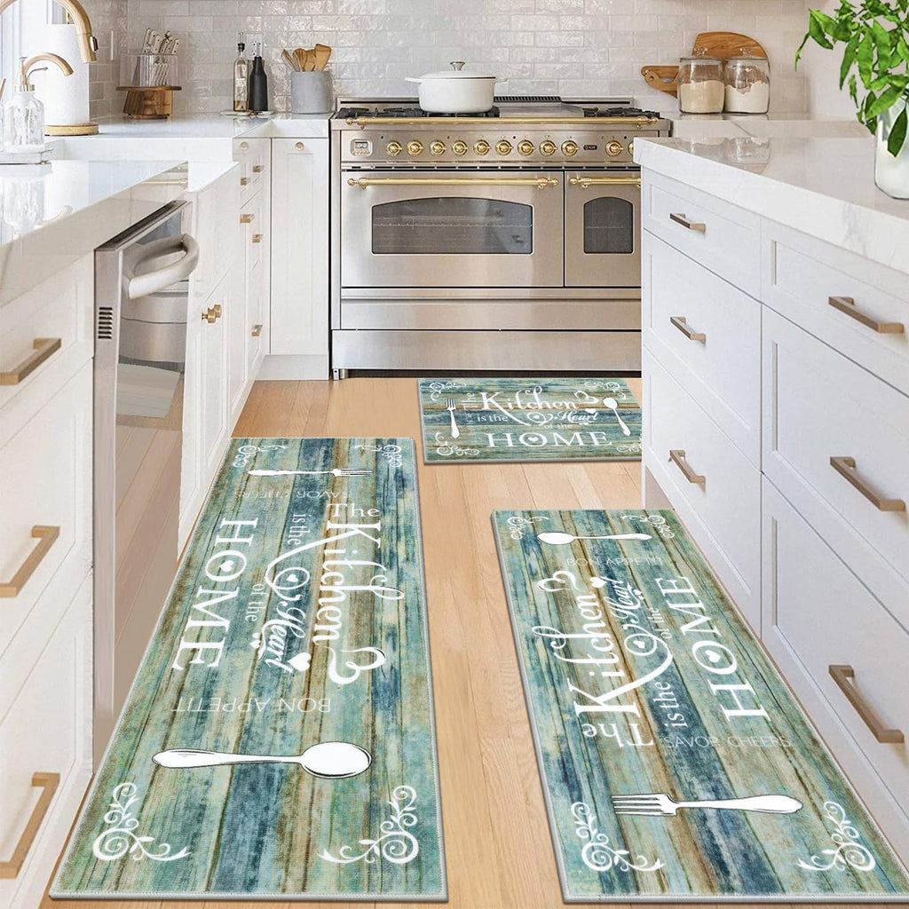 Vaukki Boho Kitchen Rug Sets 3 Pieces, Washable Kitchen Mats for Floor, Non Slip Soft Kitchen Area Rug Floor Mat for Kitchen, Laundry Room and Hallway (Grey and Beige, 20''x32''+20''x47''+20''x59'')