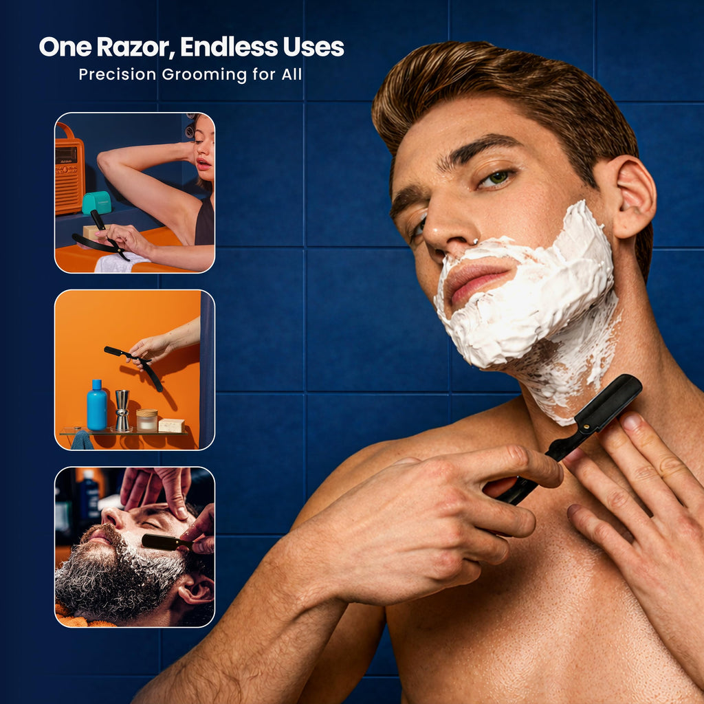 Utopia Care Professional Straight Razor for Men, Barber Straight Edge Razor Safety with 100 Pack Blades, Black