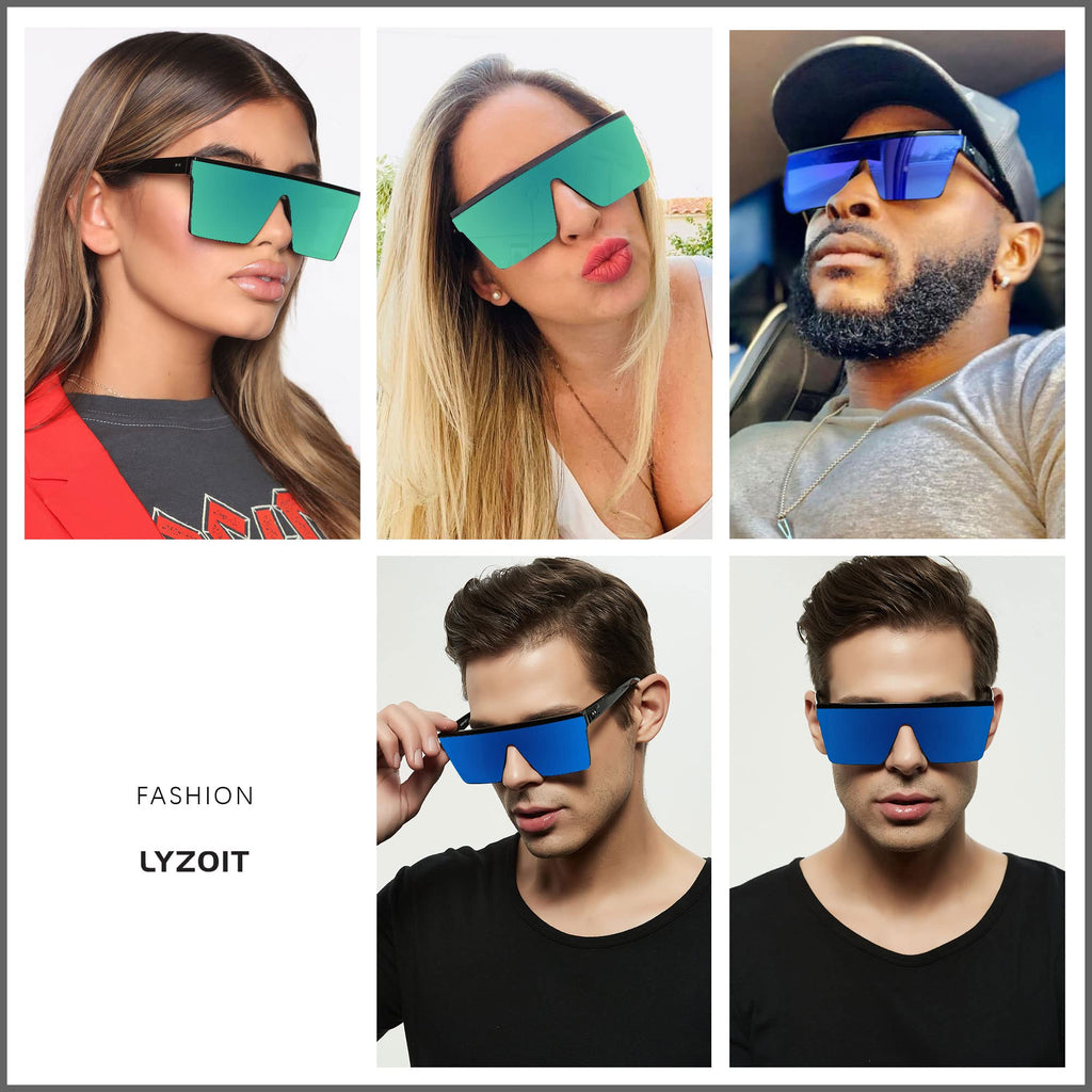 LYZOIT Square Oversized Sunglasses for Women Men Big Flat Top Fashion Shield Large UV Protection Rimless Shades