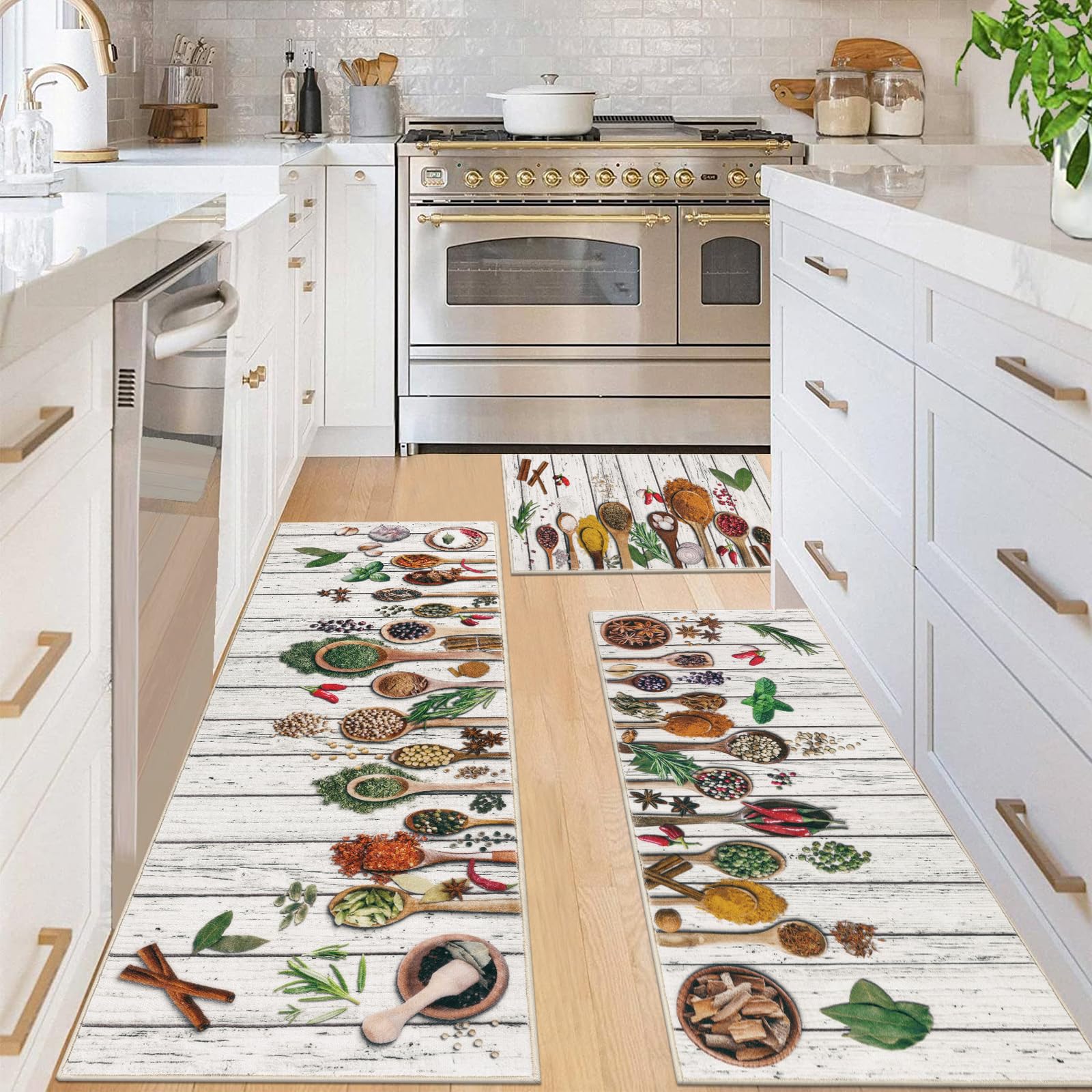 Vaukki Boho Kitchen Rug Sets 3 Pieces, Washable Kitchen Mats for Floor, Non Slip Soft Kitchen Area Rug Floor Mat for Kitchen, Laundry Room and Hallway (Grey and Beige, 20''x32''+20''x47''+20''x59'')