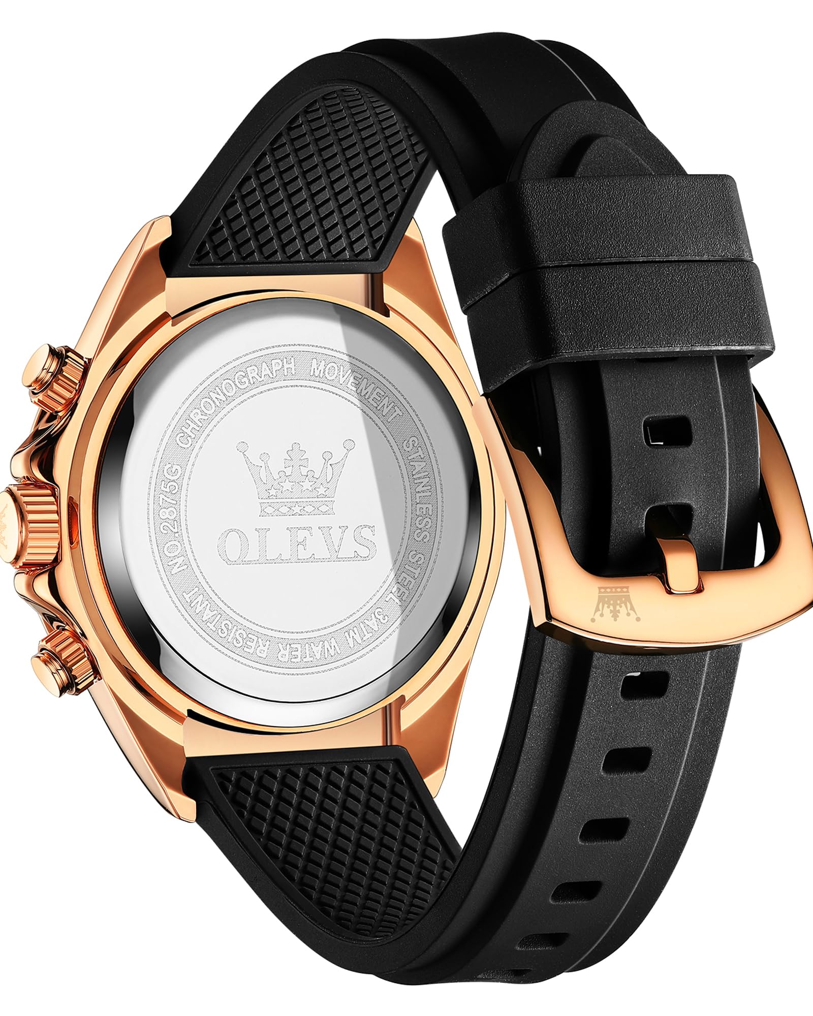 OLEVS Men Analog Quartz Waterproof Watches Multifunction Chronograph Diamond Moon Phase Luminous Silicone Band Wrist Watches