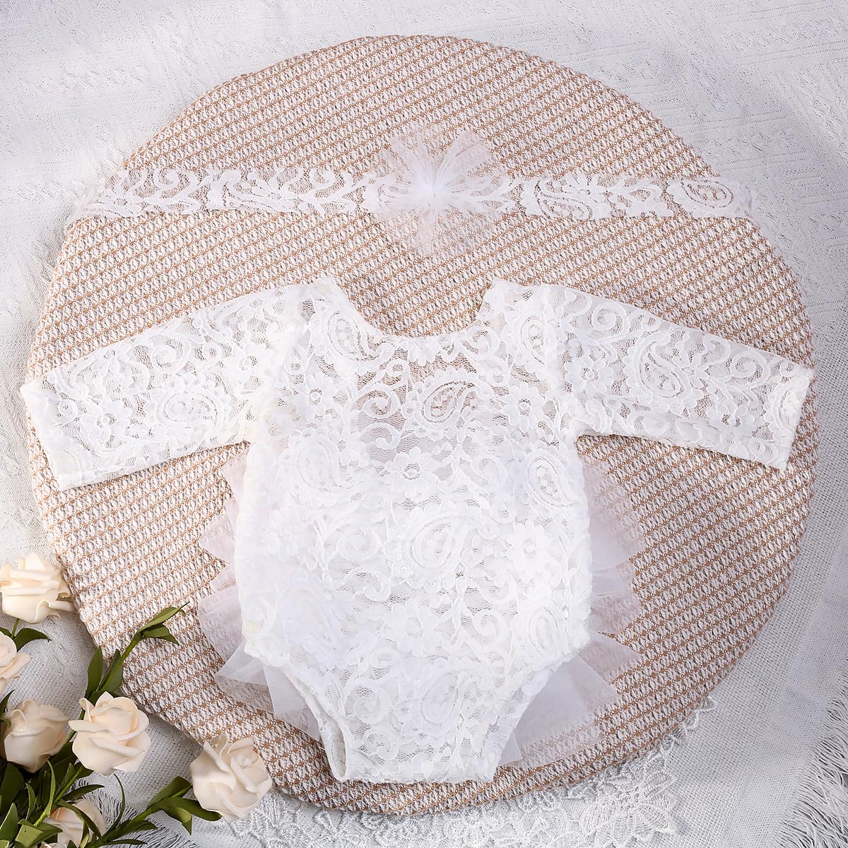 Newborn Photography Outfits Girl Baby Photography Props Lace Romper with Headress Newborn Outfits Girls Photo Props