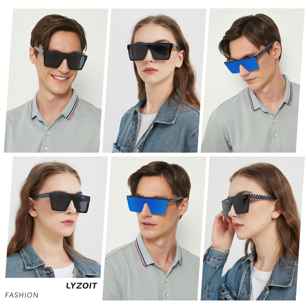 LYZOIT Square Oversized Sunglasses for Women Men Big Flat Top Fashion Shield Large UV Protection Rimless Shades