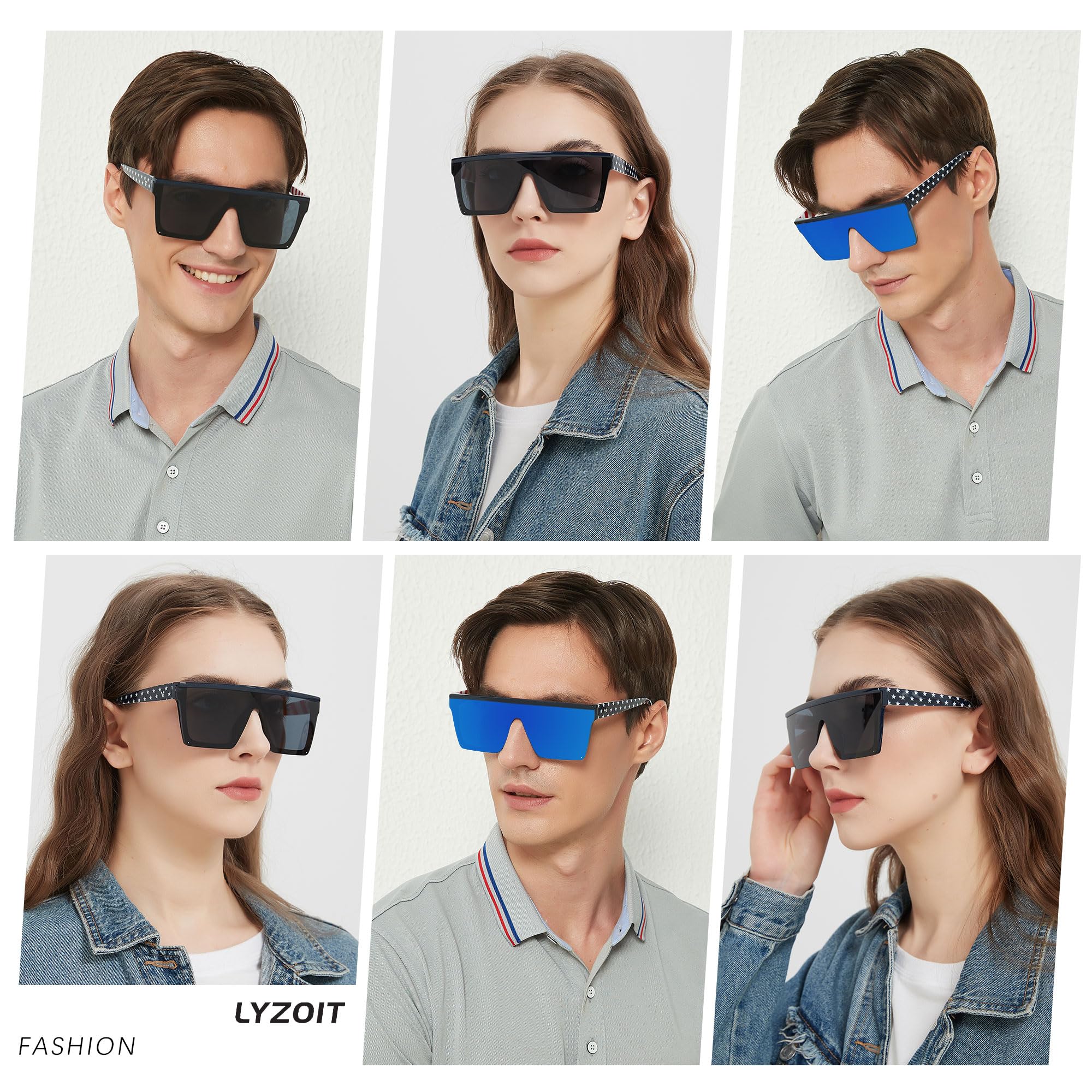 LYZOIT Square Oversized Sunglasses for Women Men Big Flat Top Fashion Shield Large UV Protection Rimless Shades