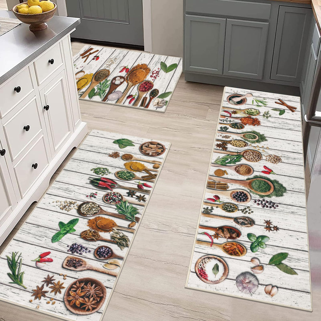 Vaukki Boho Kitchen Rug Sets 3 Pieces, Washable Kitchen Mats for Floor, Non Slip Soft Kitchen Area Rug Floor Mat for Kitchen, Laundry Room and Hallway (Grey and Beige, 20''x32''+20''x47''+20''x59'')