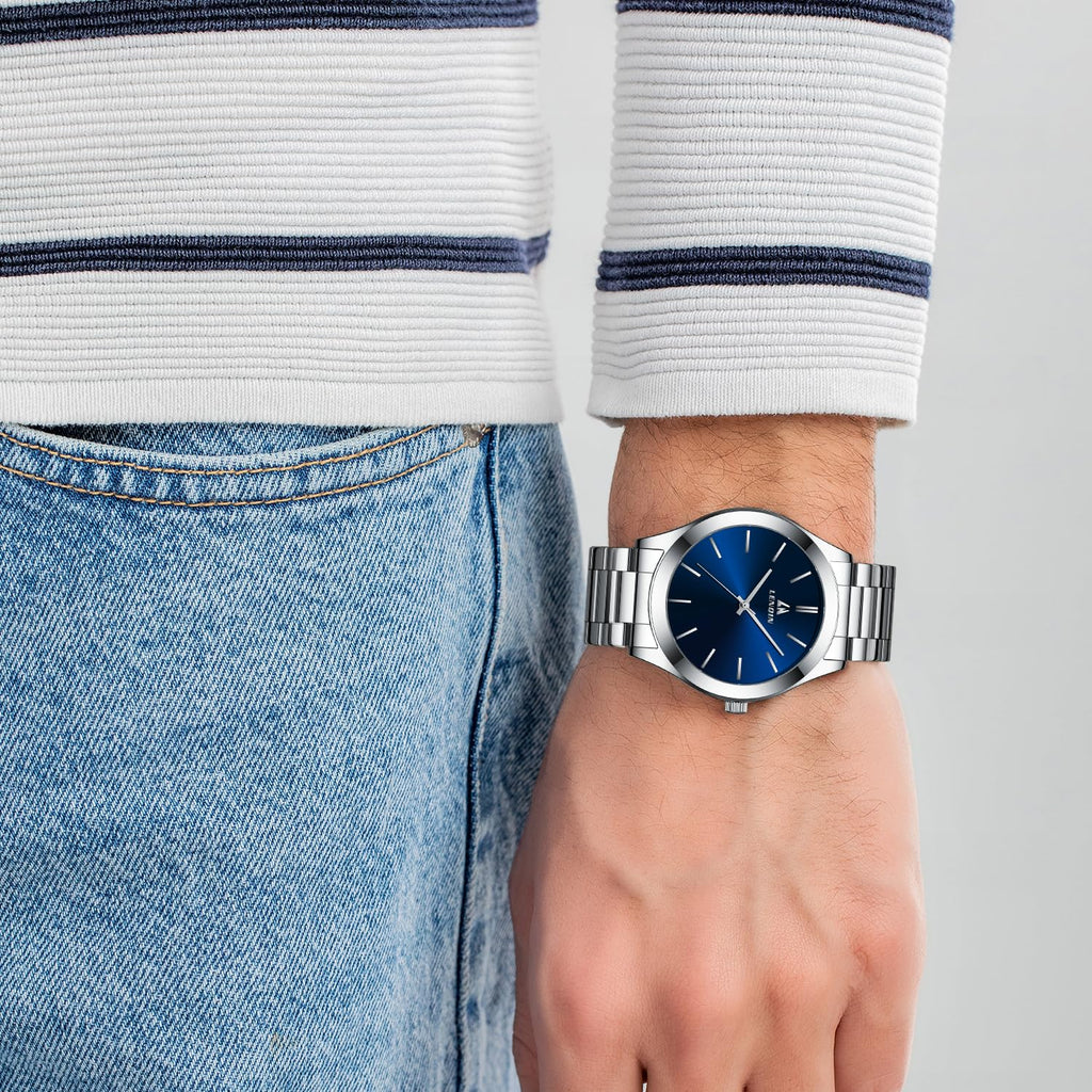 LN LENQIN Mens Watches Waterproof Stainless Steel Watch for Men Analog Quartz Fashion Business Designer Wristwatch