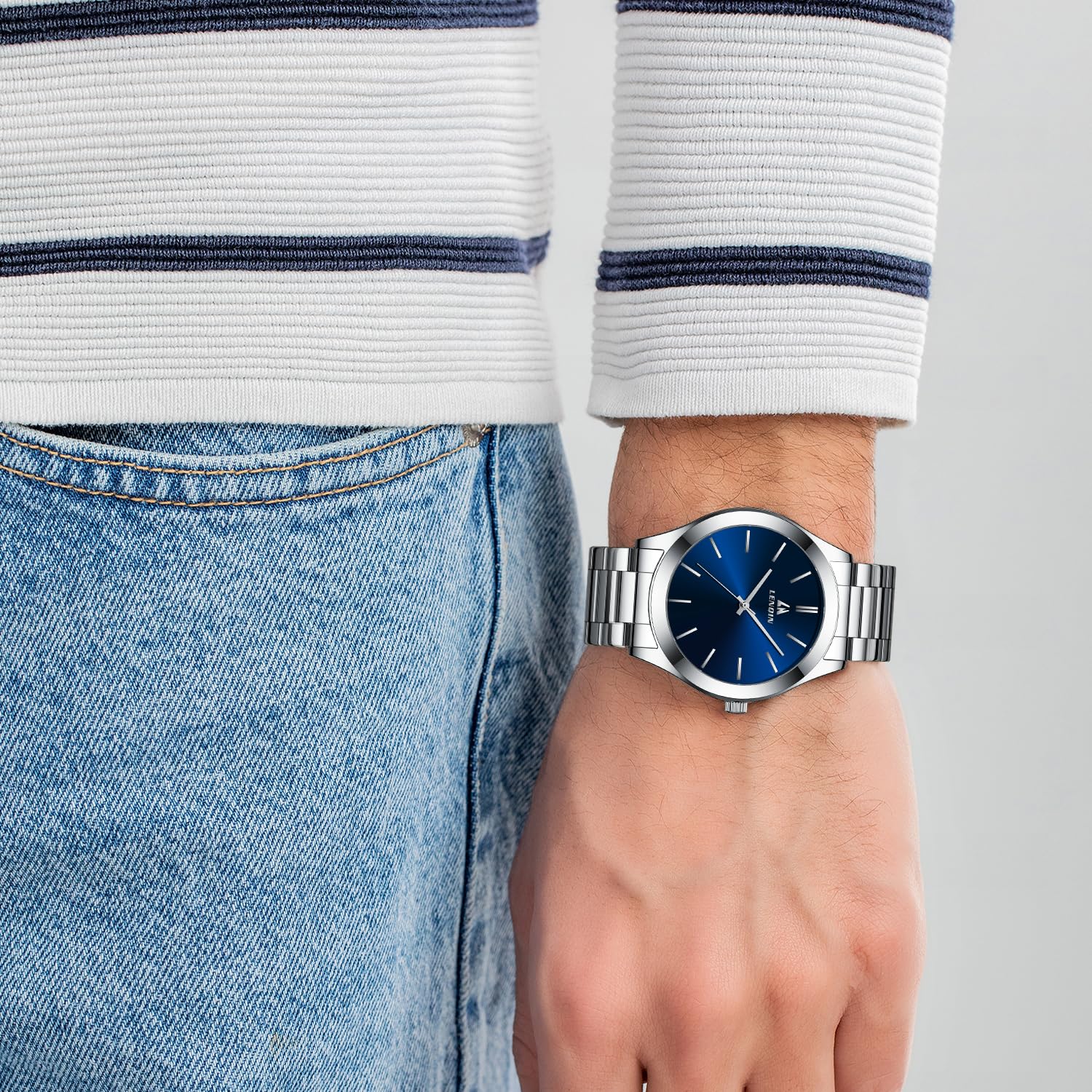 LN LENQIN Mens Watches Waterproof Stainless Steel Watch for Men Analog Quartz Fashion Business Designer Wristwatch