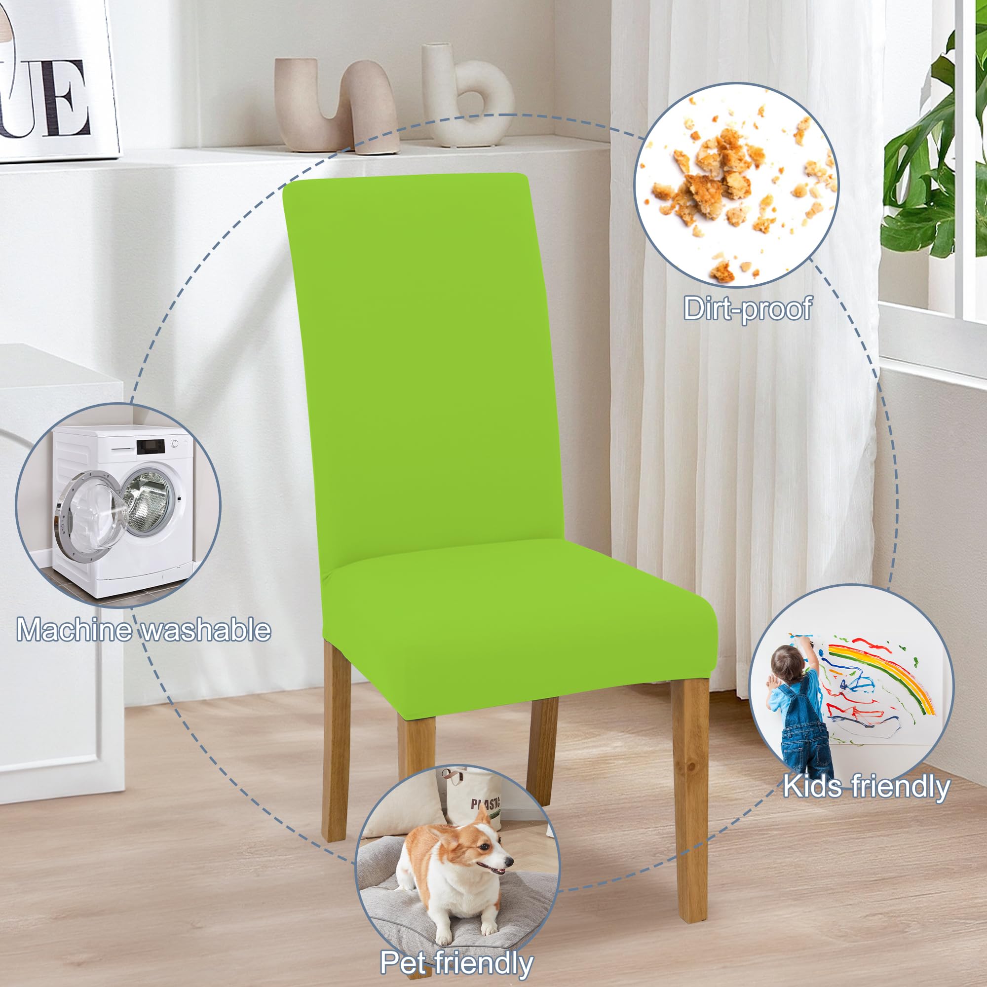 BIETYONE Stretch Dining Chair Covers Set of 6, Soft Removable Washable Kitchen Parsons Chair Slipcovers, High Elastic Seat Protector for Home Hotel Banquet