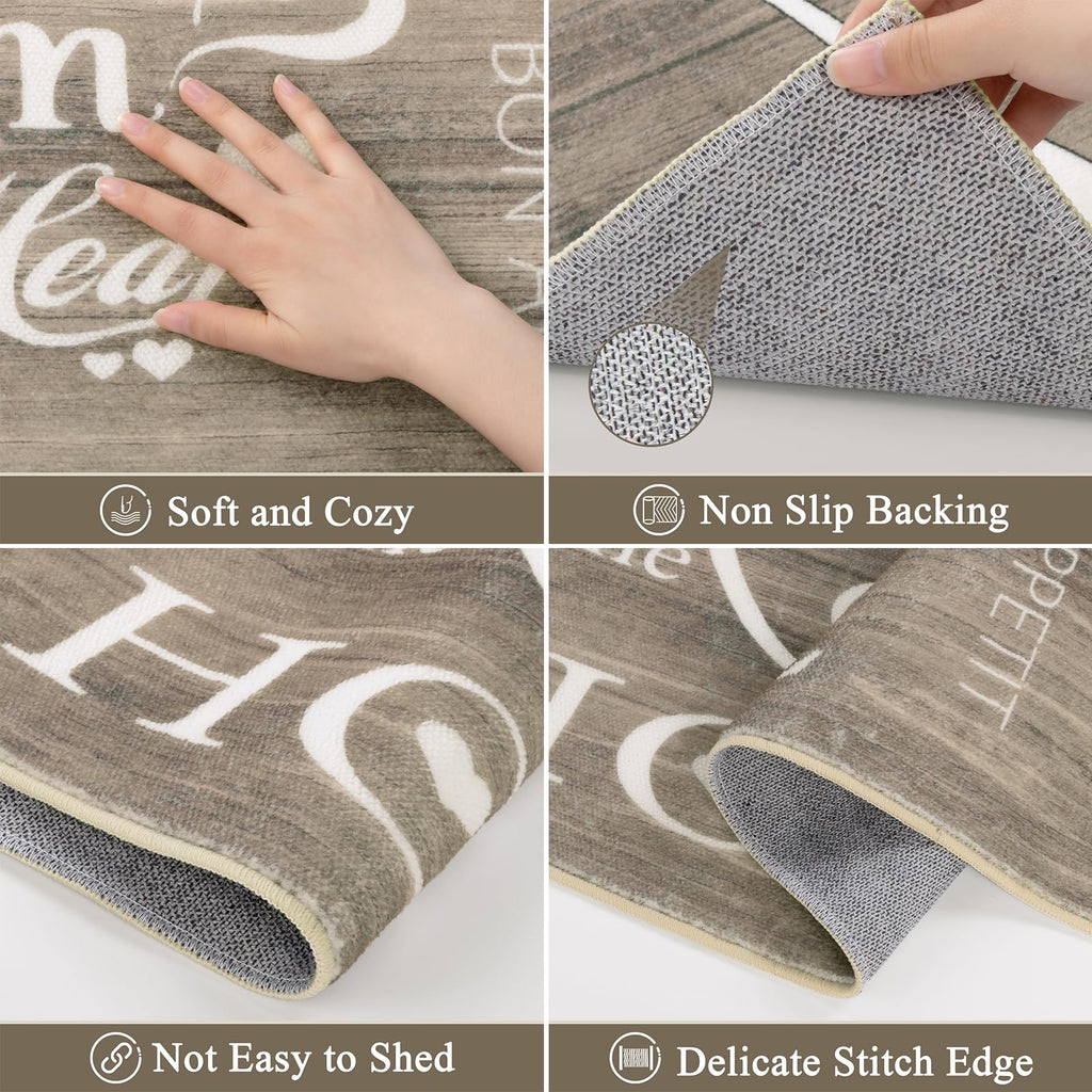 Vaukki Boho Kitchen Rug Sets 3 Pieces, Washable Kitchen Mats for Floor, Non Slip Soft Kitchen Area Rug Floor Mat for Kitchen, Laundry Room and Hallway (Grey and Beige, 20''x32''+20''x47''+20''x59'')