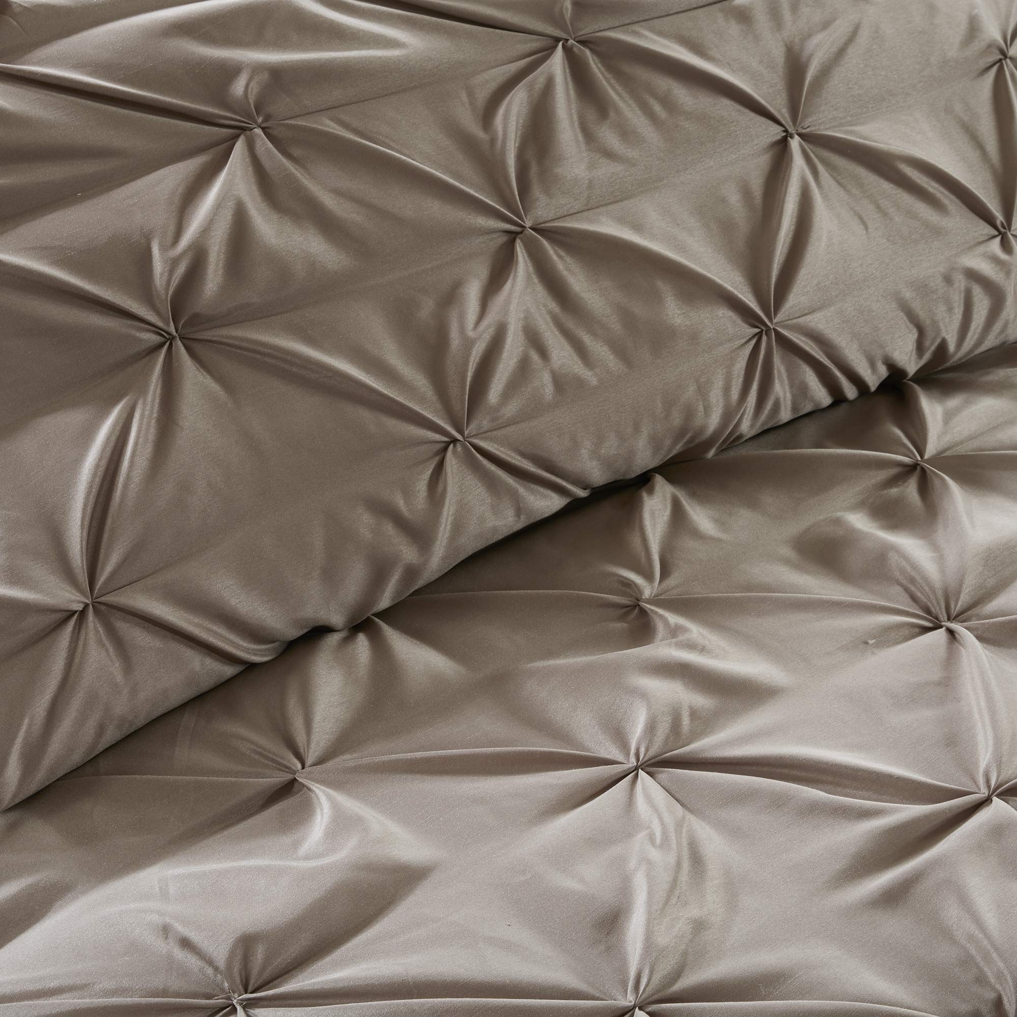Madison Park Essentials Room in a Bag Faux Silk Comforter Set - Luxe Diamond Tufting All Season Bedding, Matching Curtains, Decorative Pillows, Taupe King(104"x92") 24 Piece