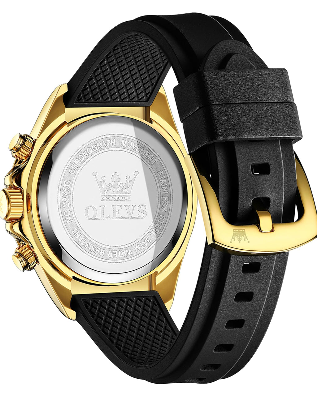 OLEVS Men Analog Quartz Waterproof Watches Multifunction Chronograph Diamond Moon Phase Luminous Silicone Band Wrist Watches