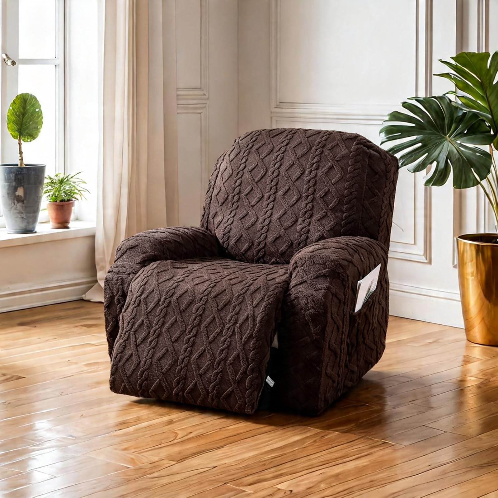 JOKIVTOU Recliner Chair Covers 4-Pieces Reclining Chair Slipcovers with Pocket& Elastic Bottom, Soft Feel Fitted Lazy Boy Sofa Couch Cover Washable, Stretch Recliner Furniture Protector