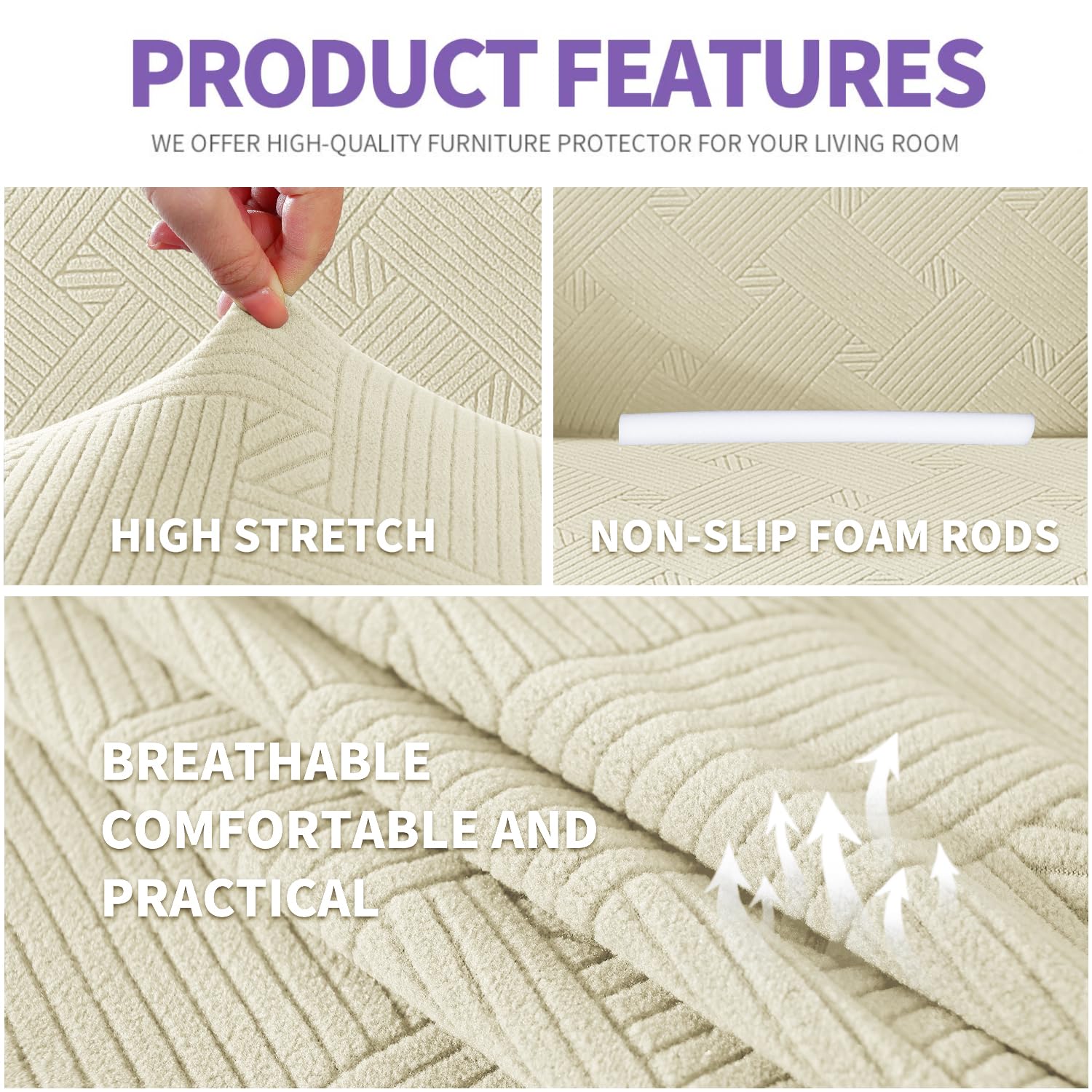 ZNSAYOTX Super Stretch Chair Slipcover (30"-47"), New Striped Sofa Chair Covers for Living Room, Dogs Pet Friendly Anti-Slip Chair Protector Spandex Armchair Slipcovers (Beige, Chair)
