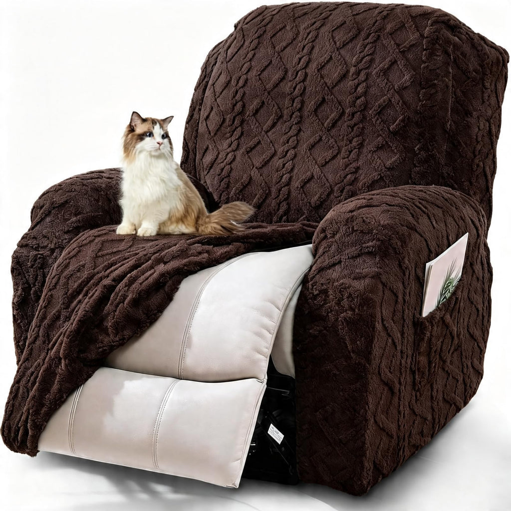 JOKIVTOU Recliner Chair Covers 4-Pieces Reclining Chair Slipcovers with Pocket& Elastic Bottom, Soft Feel Fitted Lazy Boy Sofa Couch Cover Washable, Stretch Recliner Furniture Protector