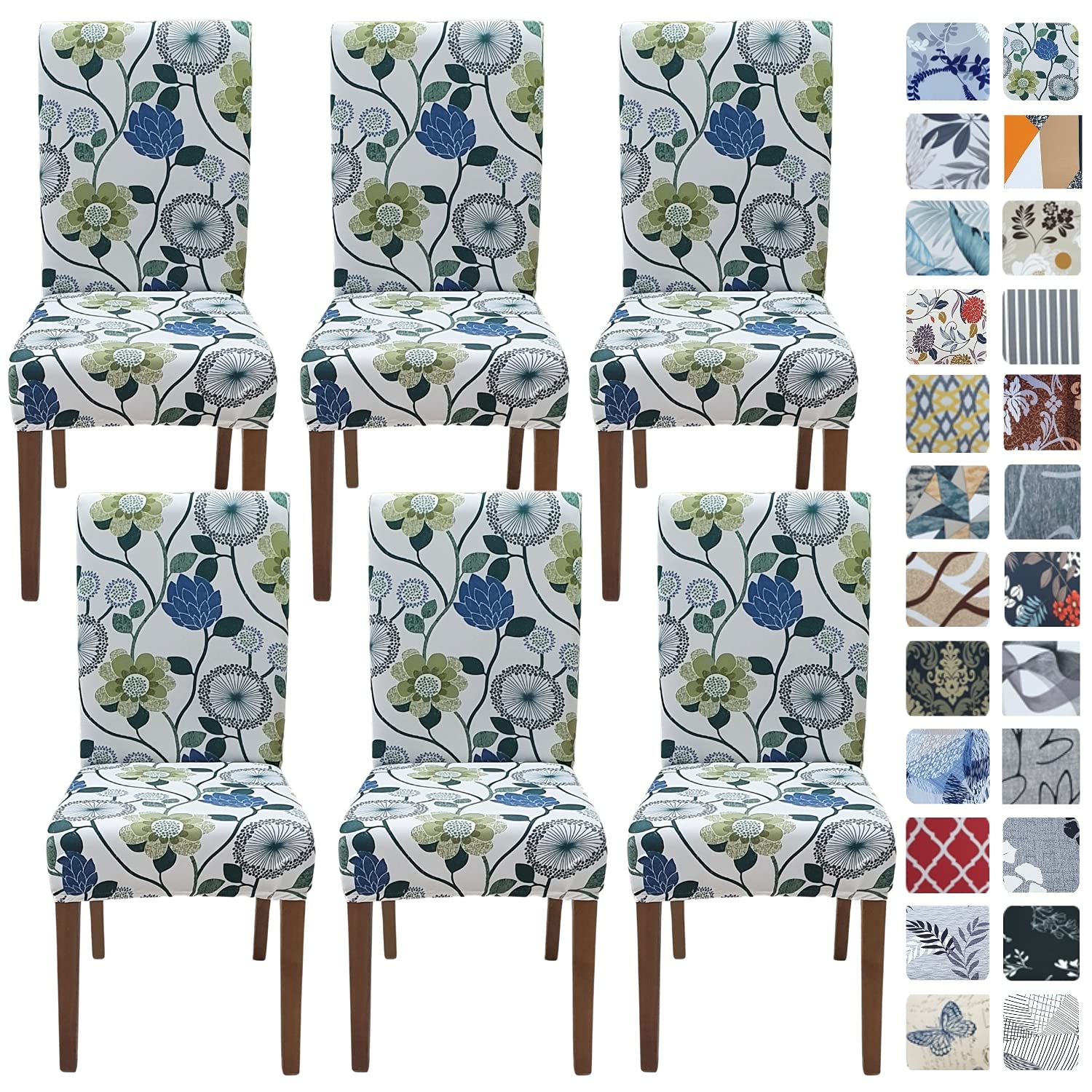 SPRINGRICO Chair Covers for Dining Room 6 Pack, Stretch Dining Chair Cover, Washable Spandex Kitchen Parsons Chair Slipcovers, Removable Seat Protector for Home or Party (Set of 6, Floral Beige)