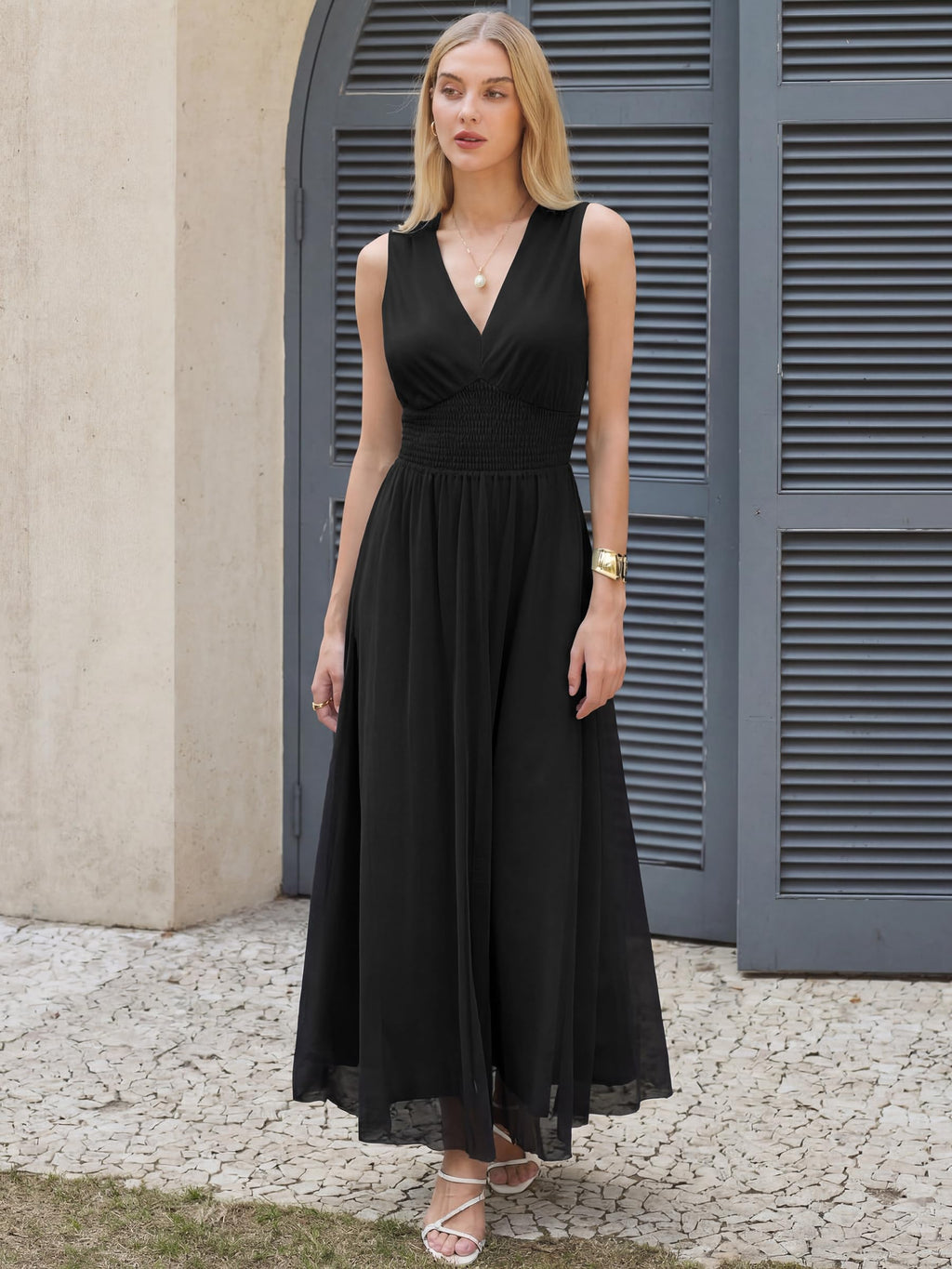 ANRABESS Womens Summer Floral Maxi Dress, A Line Tulle,Elegant for Wedding Guest & Beach Vacation,Flowy Casual Boho Outfits