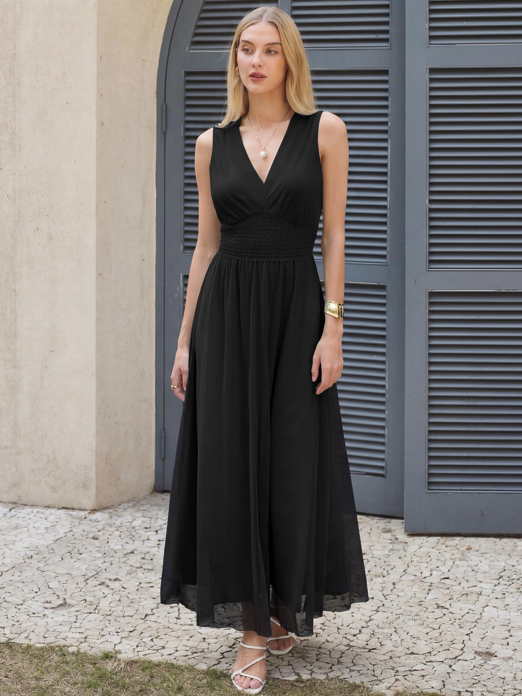 ANRABESS Womens Summer Floral Maxi Dress, A Line Tulle,Elegant for Wedding Guest & Beach Vacation,Flowy Casual Boho Outfits