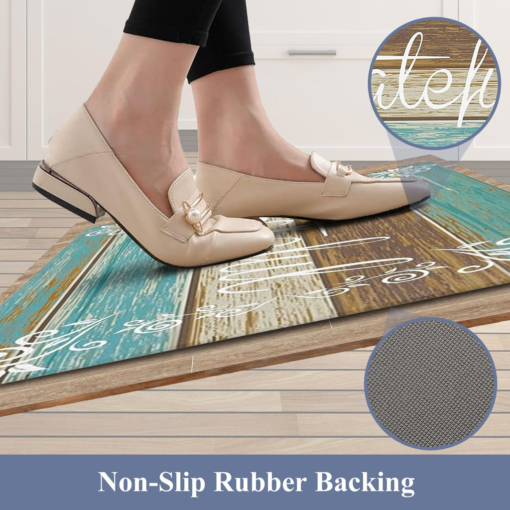 HEBE Anti Fatigue Kitchen Mat Set of 2 Non Slip Cushioned Kitchen Mats for Floor Waterproof Farmhouse Kitchen Rugs and Mats Set Comfort Standing Desk Mat Carpet for Sink,Office,Laundry