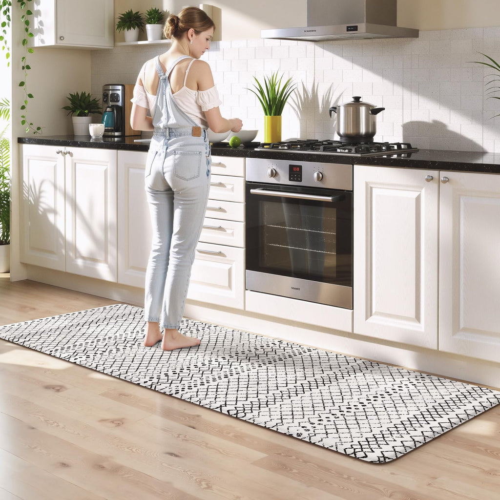 KIMODE Kitchen Mats 2PCS,Cushioned Anti Fatigue Kitchen Rugs and Mats,Non Skid Waterproof Kitchen Mats for Floor,Comfort Foam Standing Mat for Home Decor, Office,Sink,Laundry Room,Desk,Black and White
