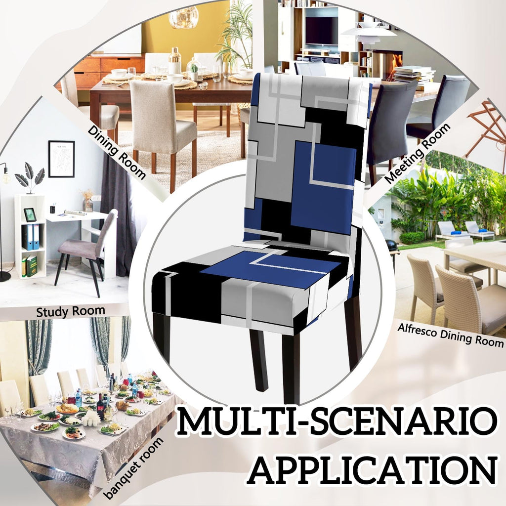 MCALK Geometric Navy Blue Chair Covers Set of 4 and Table Runner,Stretch Navy Blue Chair Slipcovers for Kitchen,Washable Removable Chair Protector Modern Chair Covers for Dining Room