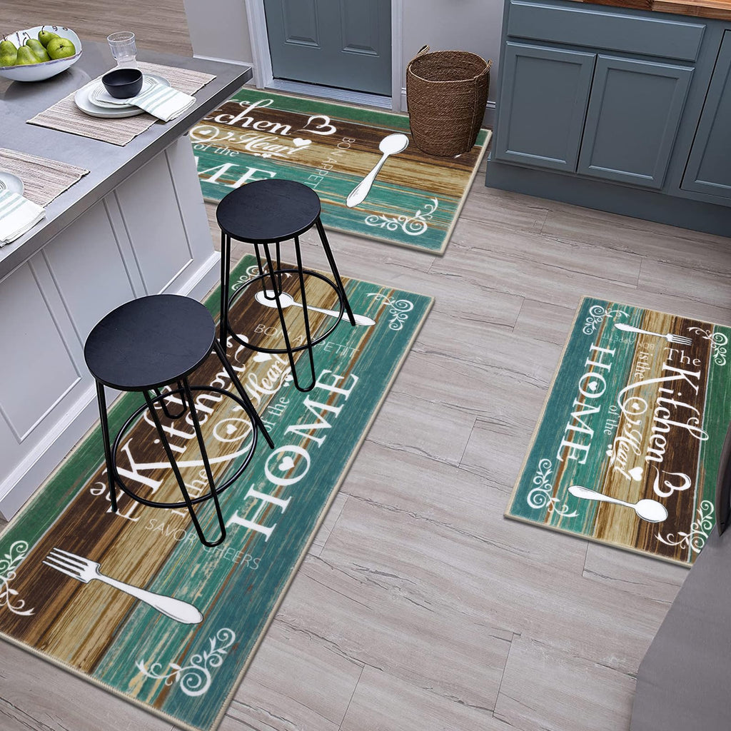 Vaukki Boho Kitchen Rug Sets 3 Pieces, Washable Kitchen Mats for Floor, Non Slip Soft Kitchen Area Rug Floor Mat for Kitchen, Laundry Room and Hallway (Grey and Beige, 20''x32''+20''x47''+20''x59'')