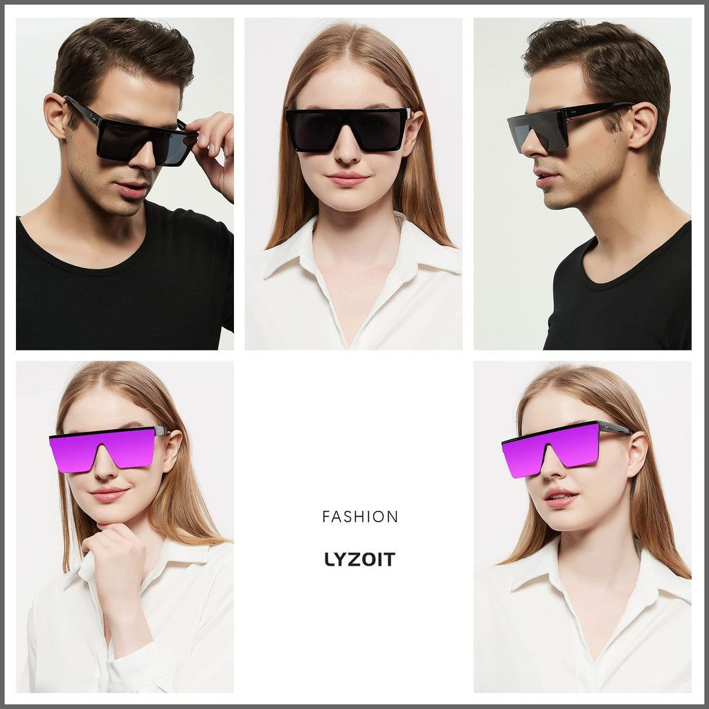 LYZOIT Square Oversized Sunglasses for Women Men Big Flat Top Fashion Shield Large UV Protection Rimless Shades