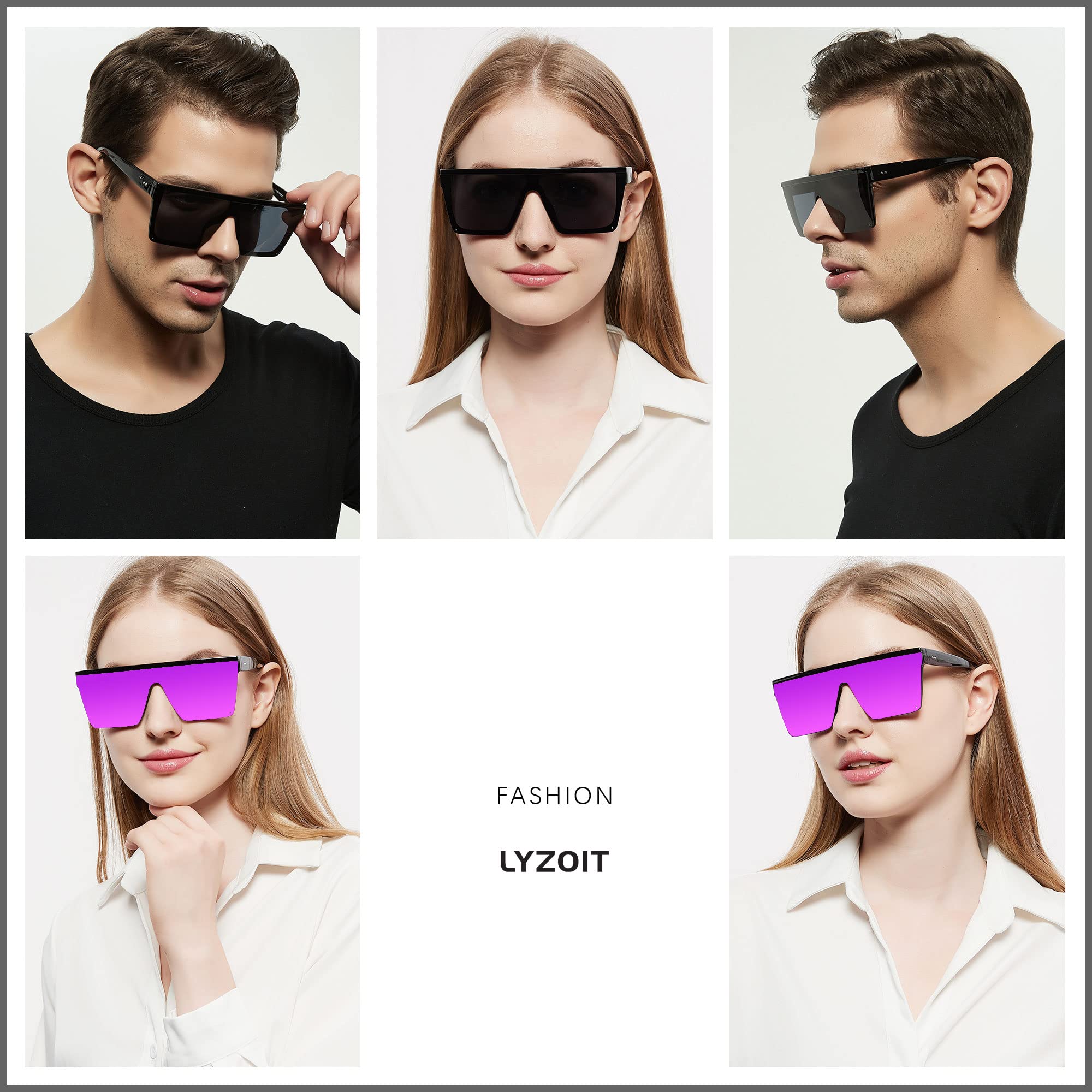 LYZOIT Square Oversized Sunglasses for Women Men Big Flat Top Fashion Shield Large UV Protection Rimless Shades