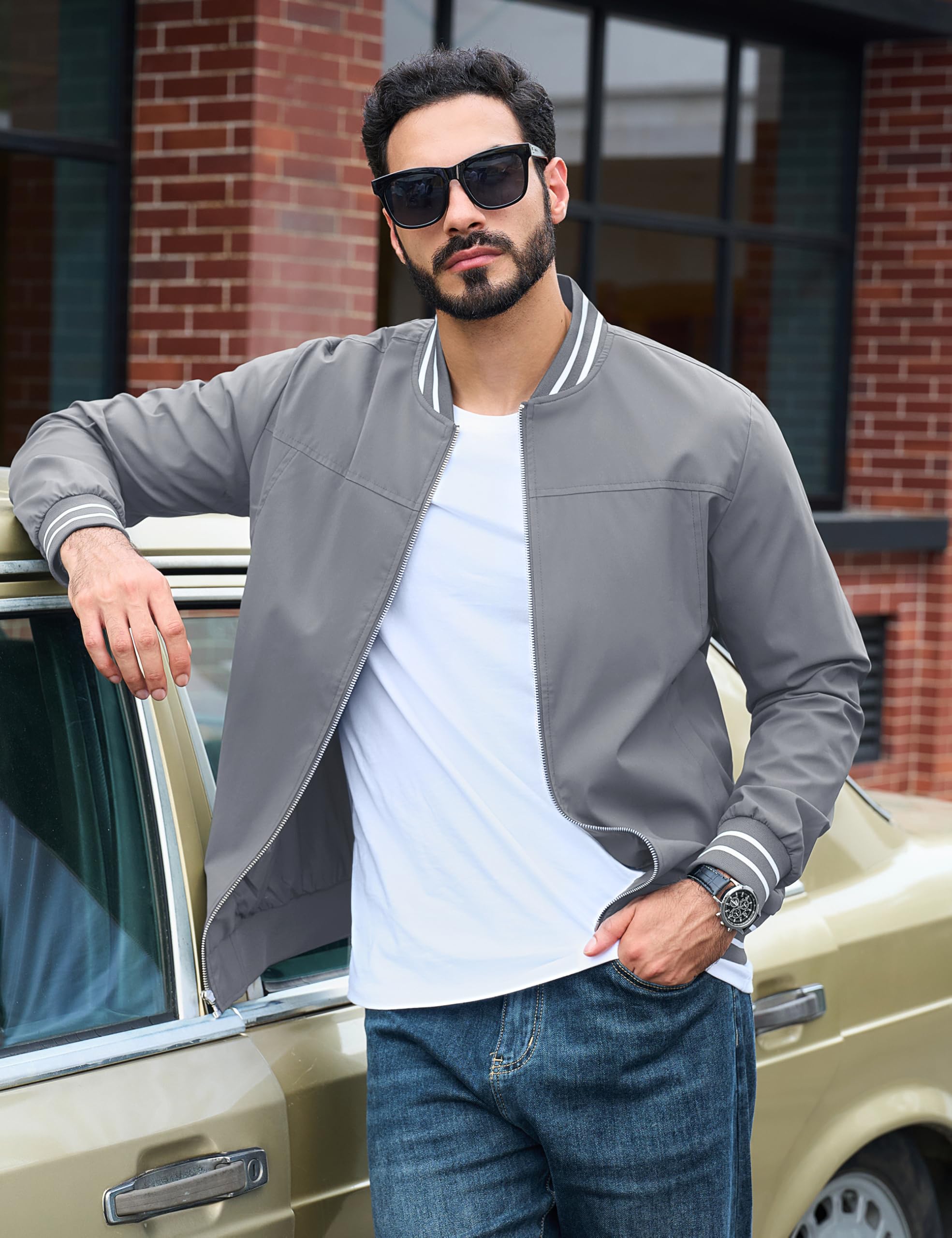 TACVASEN Men's Lightweight Jacket Casual Spring Fall Windbreaker Bomber Zip Up Coat With Pocket