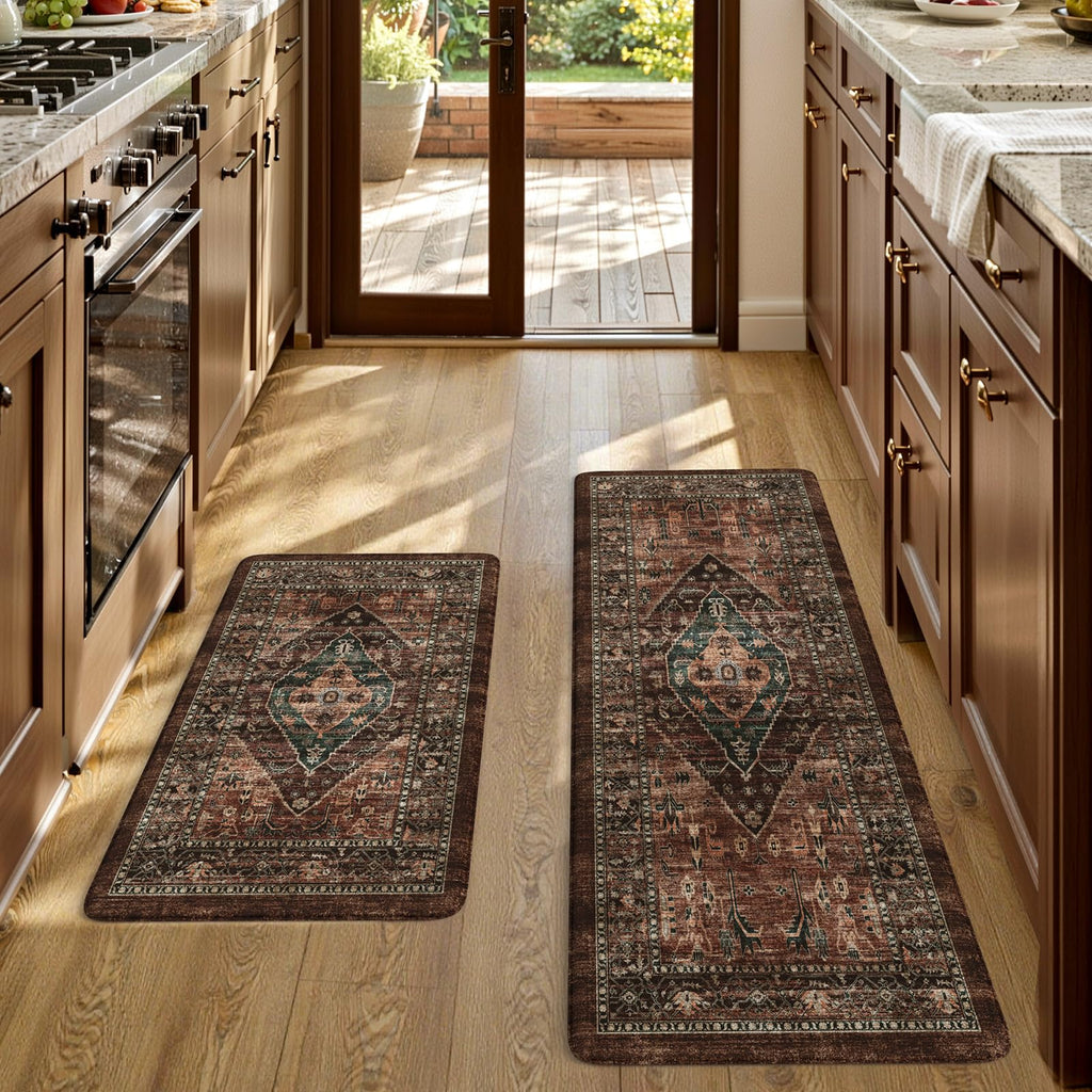 KIMODE Kitchen Mats 2PCS,Cushioned Anti Fatigue Kitchen Rugs and Mats,Non Skid Waterproof Kitchen Mats for Floor,Comfort Foam Standing Mat for Home Decor, Office,Sink,Laundry Room,Desk,Black and White