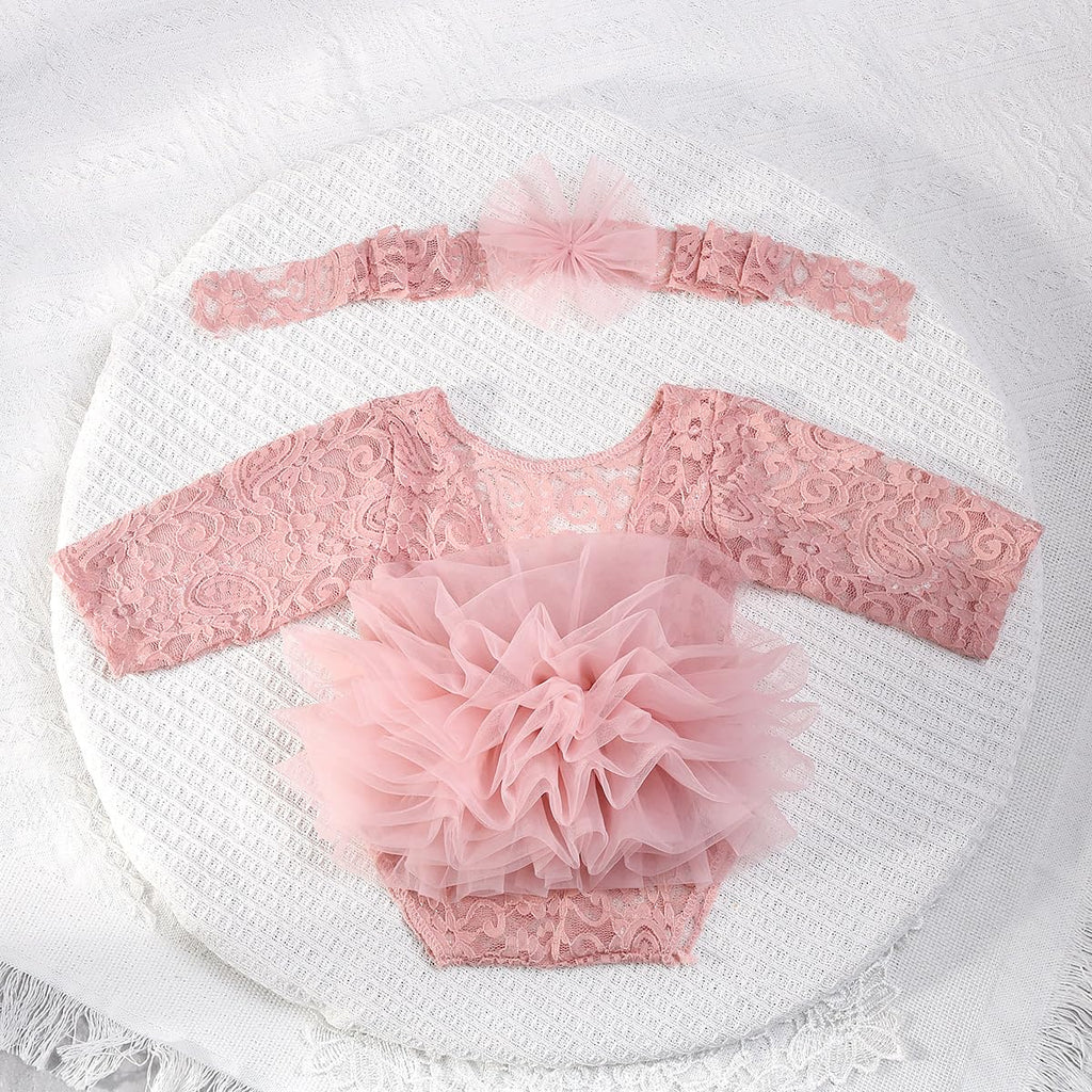 Newborn Photography Outfits Girl Baby Photography Props Lace Romper with Headress Newborn Outfits Girls Photo Props