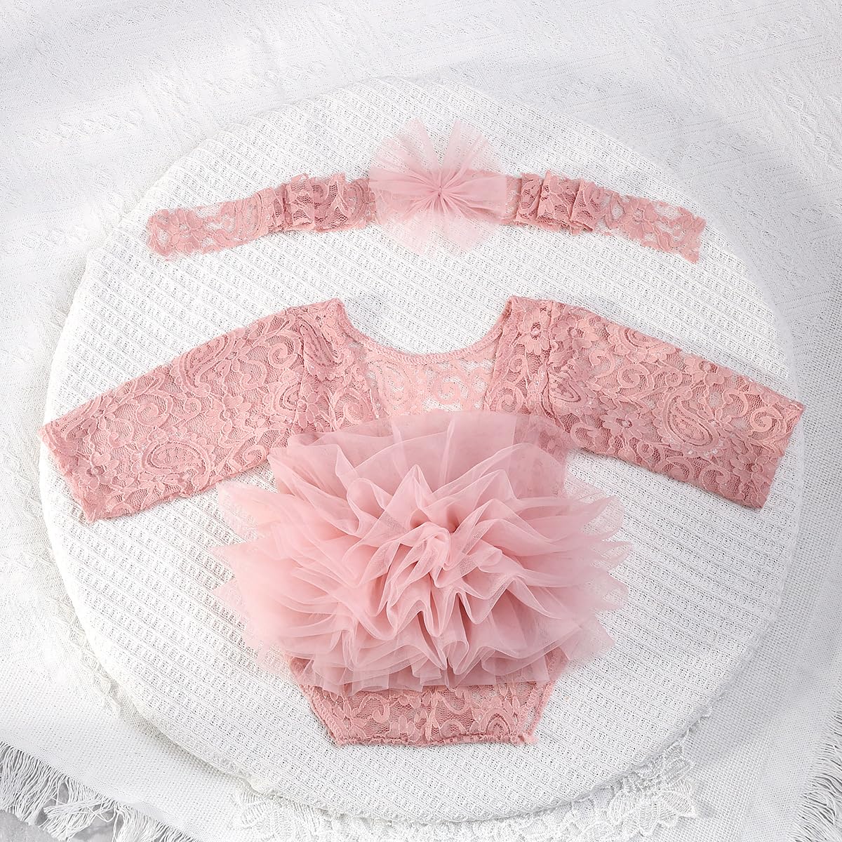 Newborn Photography Outfits Girl Baby Photography Props Lace Romper with Headress Newborn Outfits Girls Photo Props