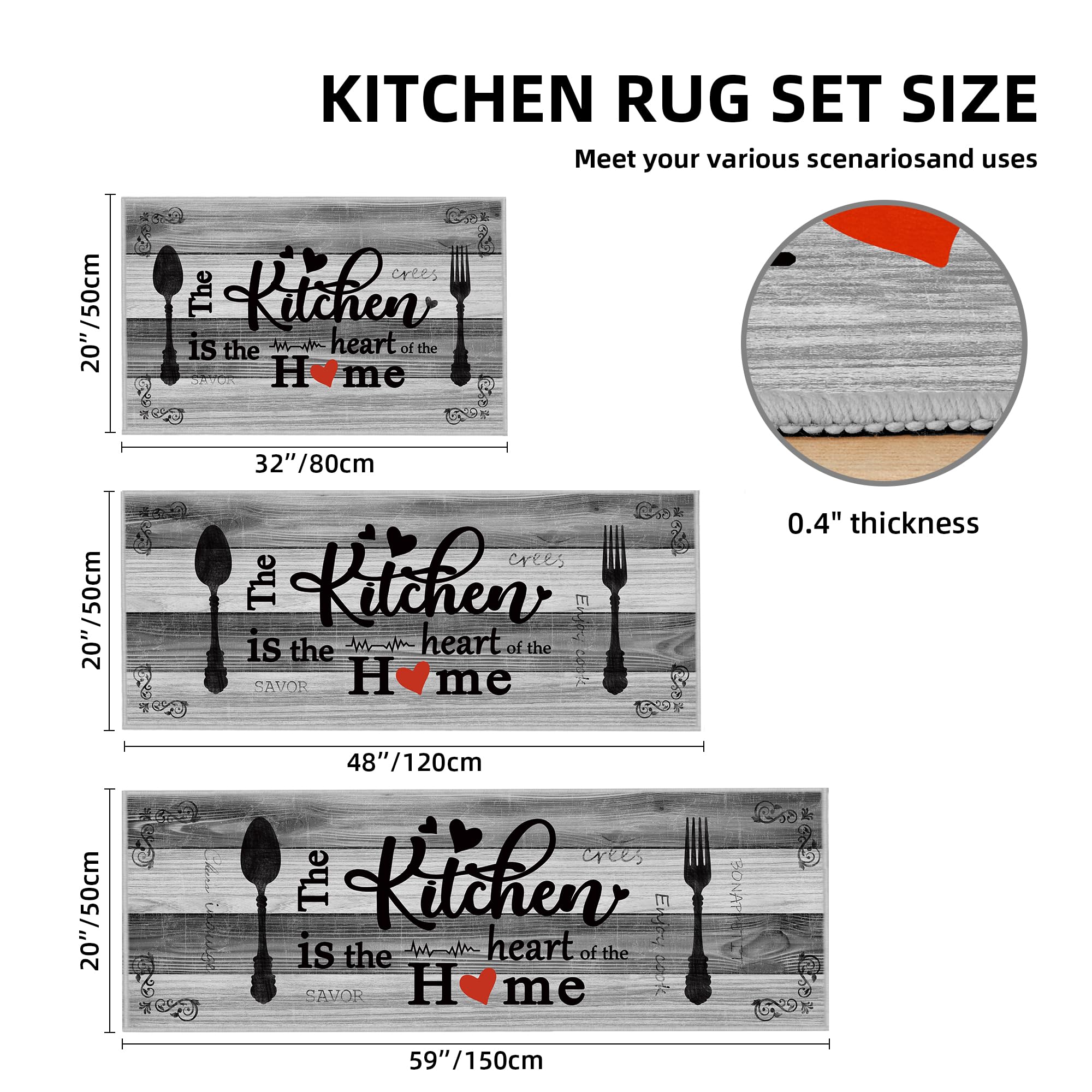 Tritard 100% Non Slip Kitchen Mats for Floor Washable Kitchen Rugs Sets of 3 Farmhouse Kitchen Runner Rug Soft Rustic Kitchen Floor Carpet for Hallway, Laundry, Sink, Office, Brown