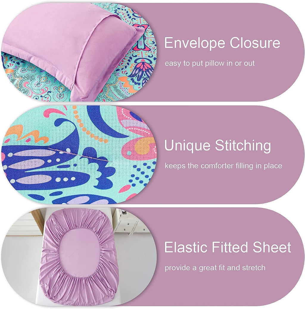 DHSFKBE 7 Piece Bed in a Bag Floral Comforter Set, Botanical Flowers Comforter and Sheet Set, Soft Microfiber Lightweight Bedding Comforter Set for All Season(Dark Floral, King)