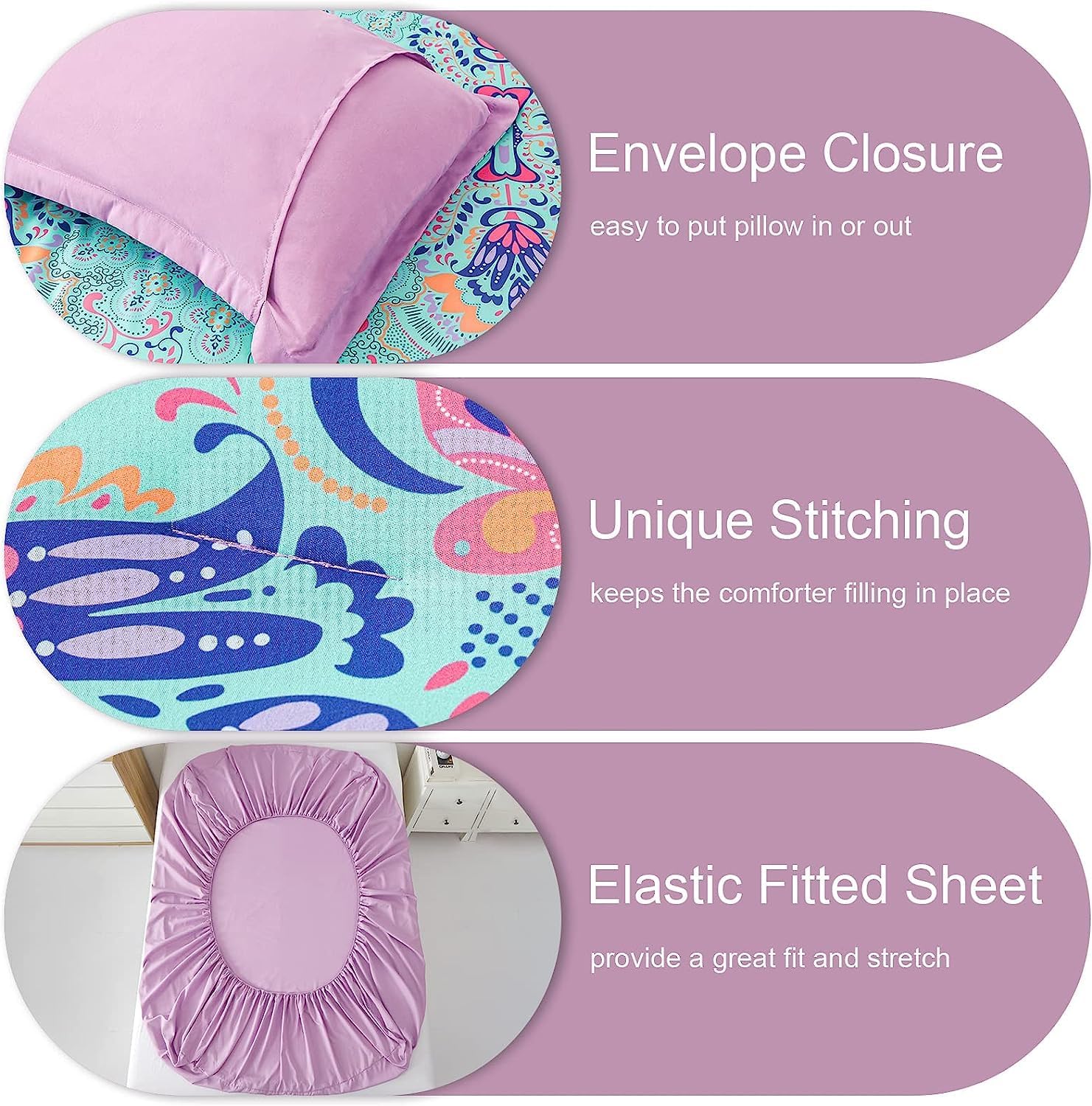DHSFKBE 7 Piece Bed in a Bag Floral Comforter Set, Botanical Flowers Comforter and Sheet Set, Soft Microfiber Lightweight Bedding Comforter Set for All Season(Dark Floral, King)