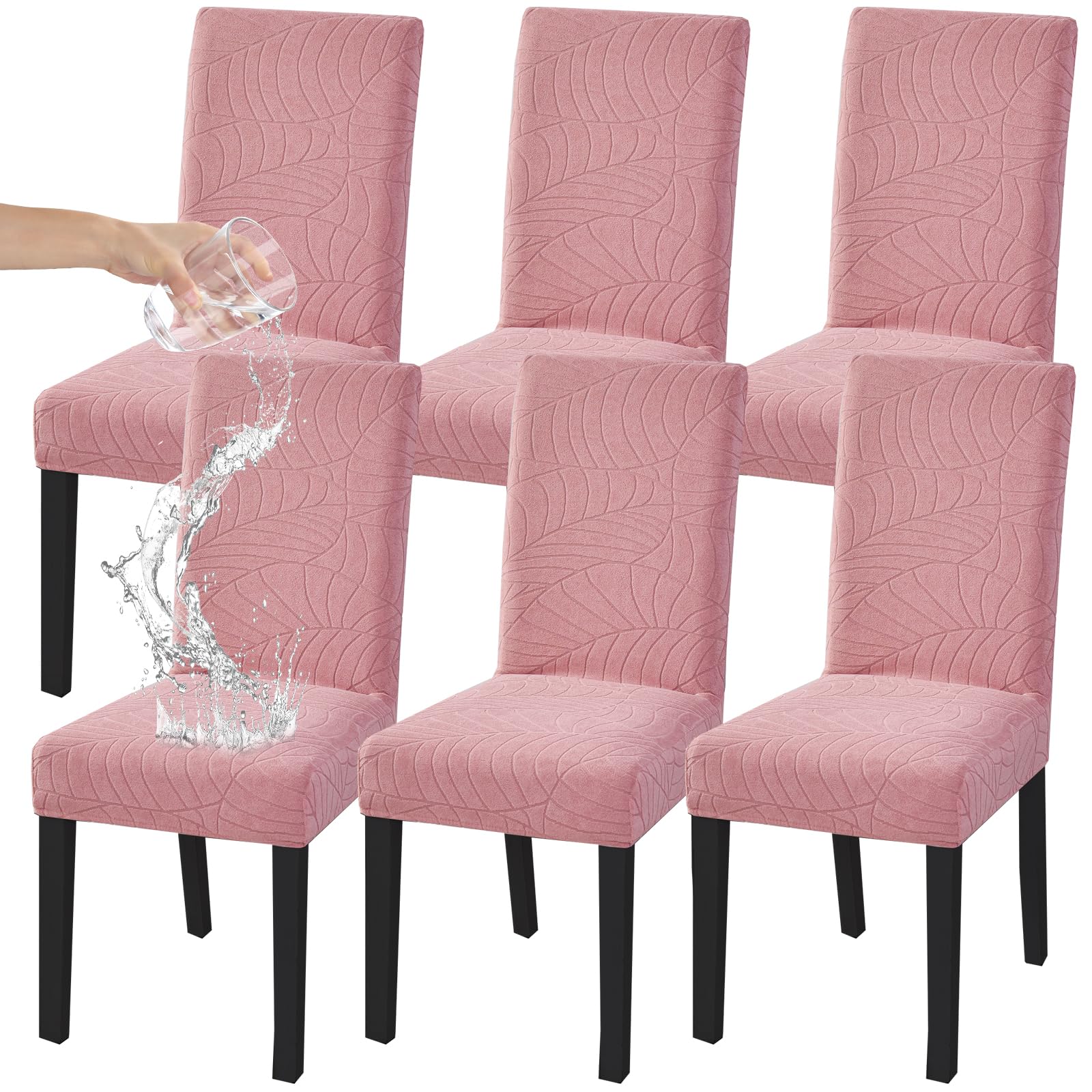 HZDHCLH 6 Pack Chair Covers for Dining Room,Soft Spandex Removable Washable Anti-dust Seat Slipcover, Protector for Hotel,Office,Ceremony,Banquet Wedding Party(Beige, Set of 6)
