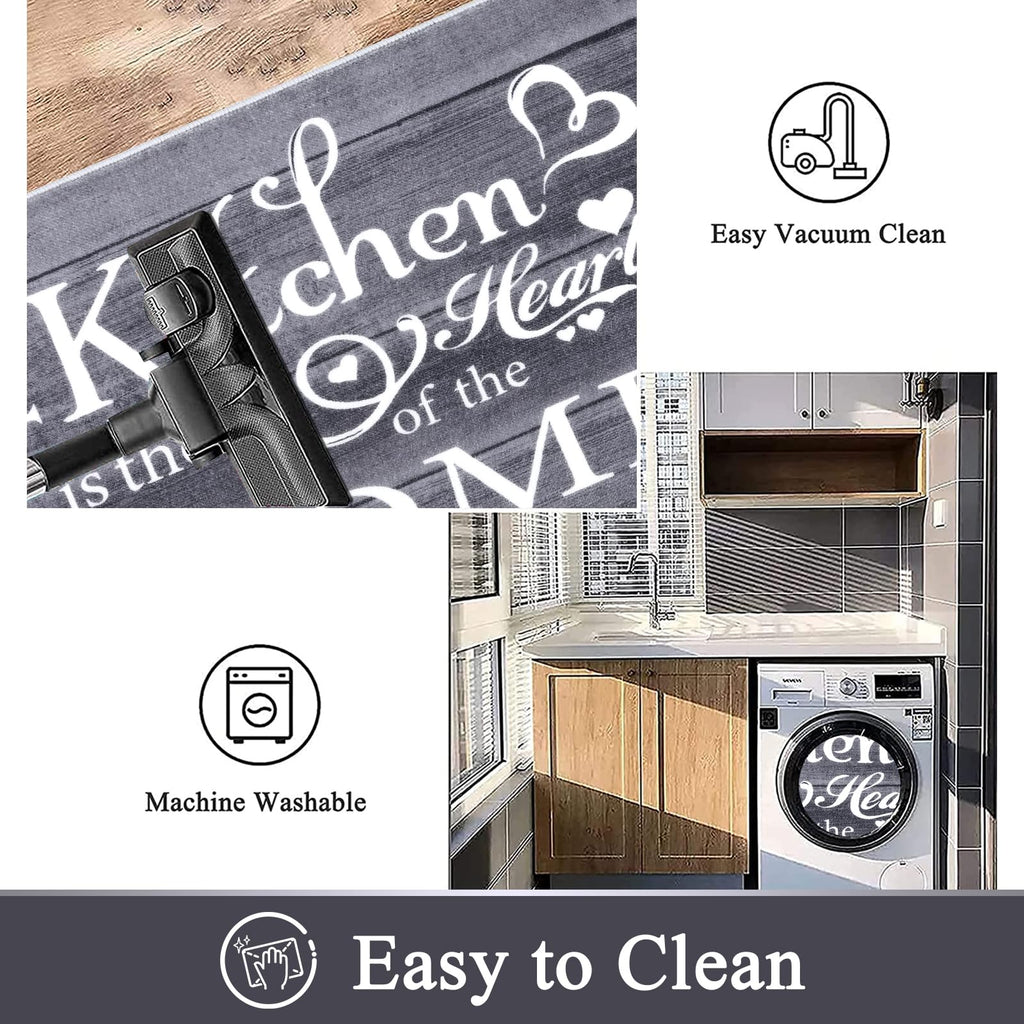 Vaukki Boho Kitchen Rug Sets 3 Pieces, Washable Kitchen Mats for Floor, Non Slip Soft Kitchen Area Rug Floor Mat for Kitchen, Laundry Room and Hallway (Grey and Beige, 20''x32''+20''x47''+20''x59'')