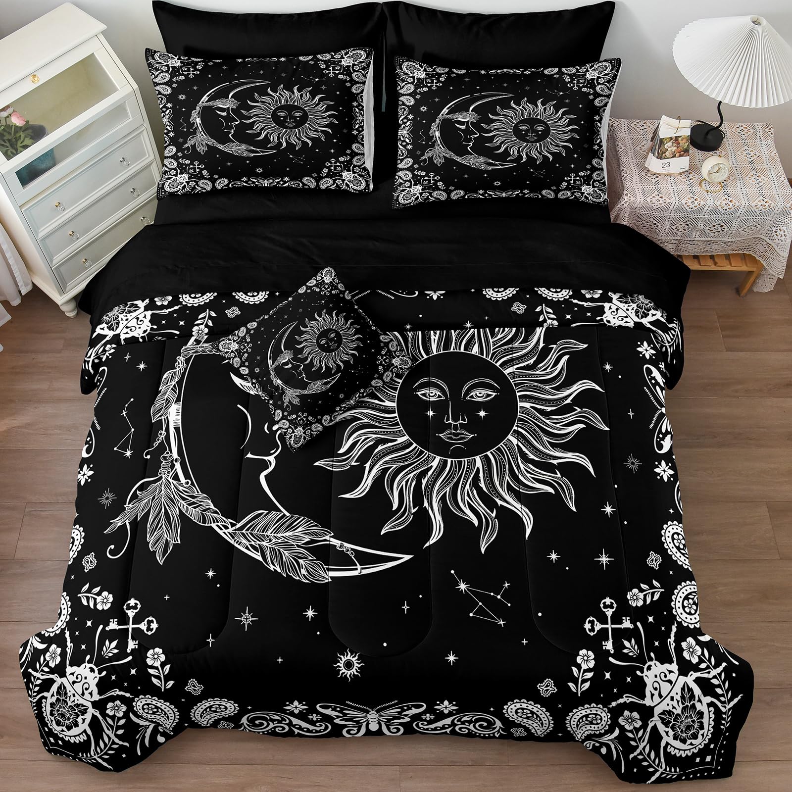 Ancient Egypt Comforter Set Black Gold Bedding Set Pharaoh Tribal Retro Comforter Egypt Cultural Theme Bedroom Decor Boho Exotic Vintage Bedding King Bed in A Bag