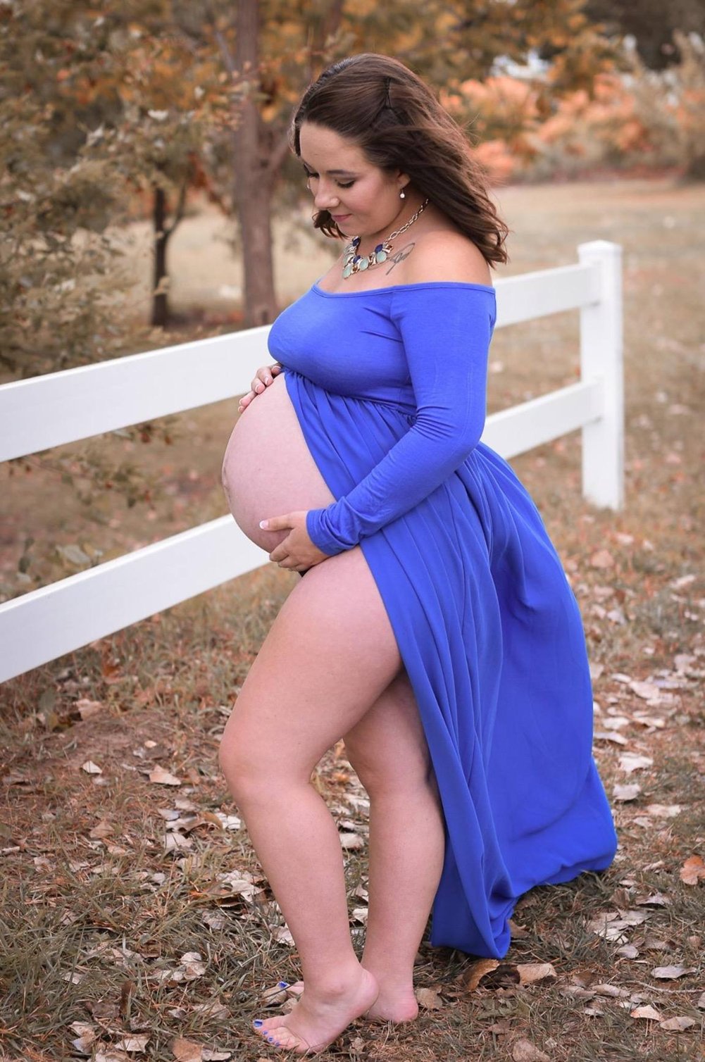 ZIUMUDY Maternity Maxi Chiffon Photography Dress Split Front Gown for Photoshoot