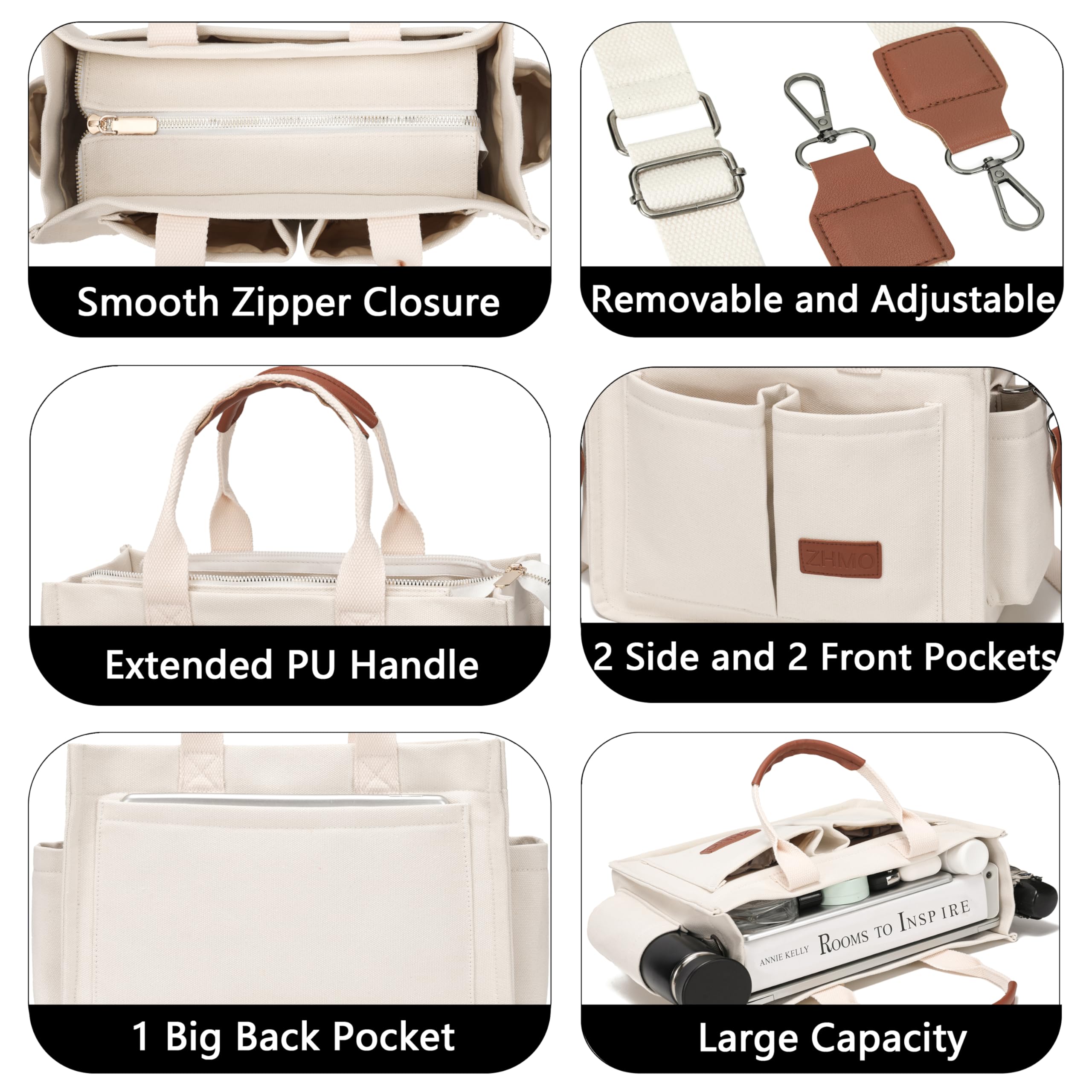 ZHMO Canvas Tote Bag for Women,Women's Bags Crossbody Bags Work Laptop Tote Bag Large Handbags Purse for Travel Nurse Teacher