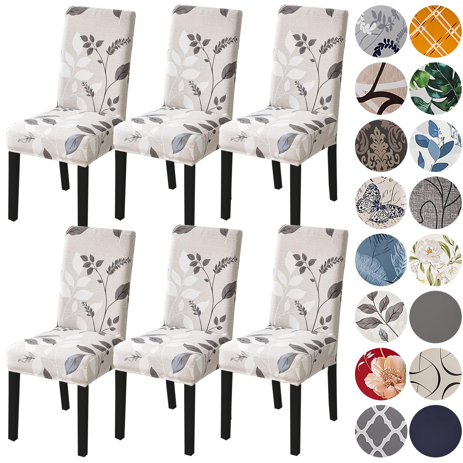 HZDHCLH 6 Pack Chair Covers for Dining Room,Soft Spandex Removable Washable Anti-dust Seat Slipcover, Protector for Hotel,Office,Ceremony,Banquet Wedding Party(Beige, Set of 6)