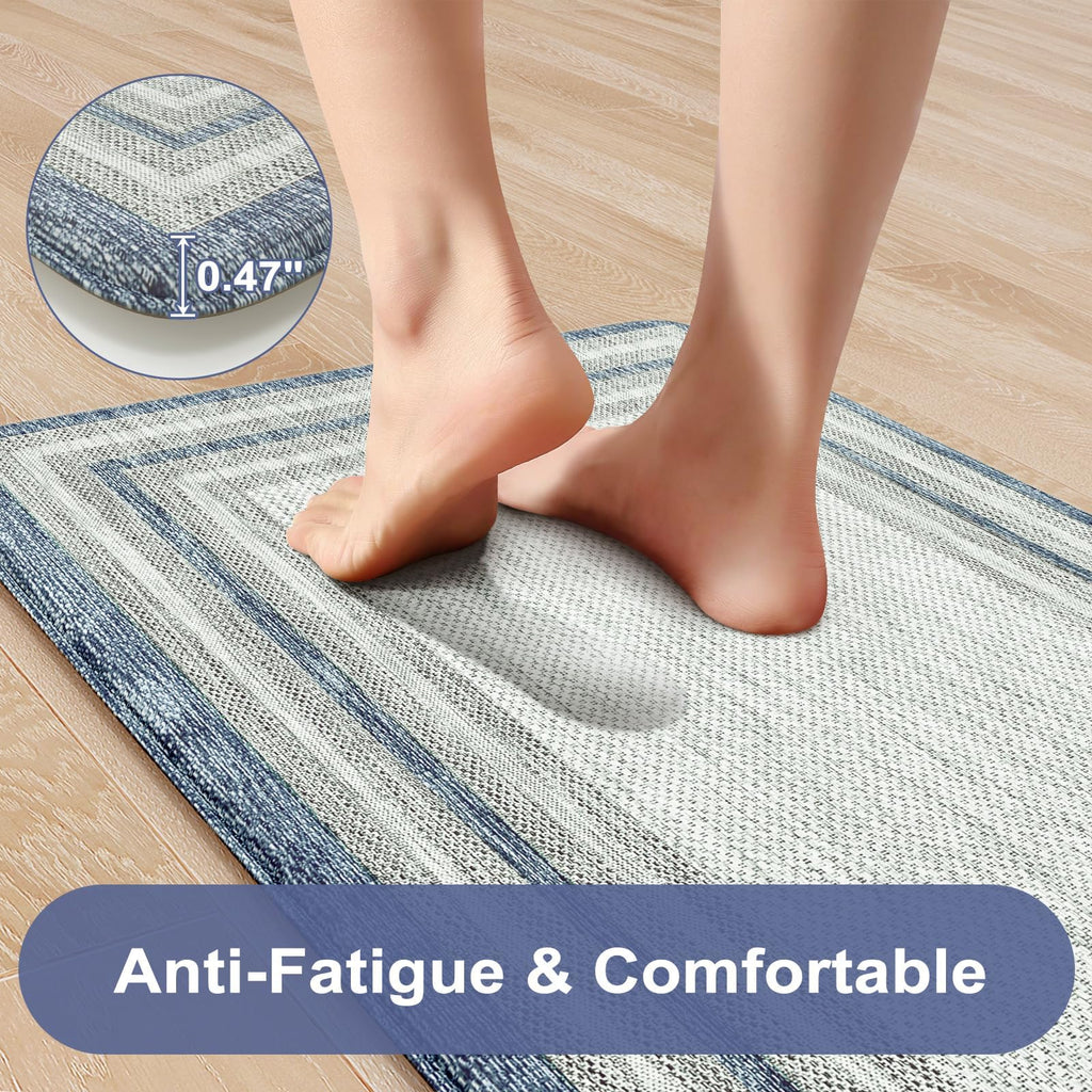 KIMODE Kitchen Mats 2PCS,Cushioned Anti Fatigue Kitchen Rugs and Mats,Non Skid Waterproof Kitchen Mats for Floor,Comfort Foam Standing Mat for Home Decor, Office,Sink,Laundry Room,Desk,Black and White