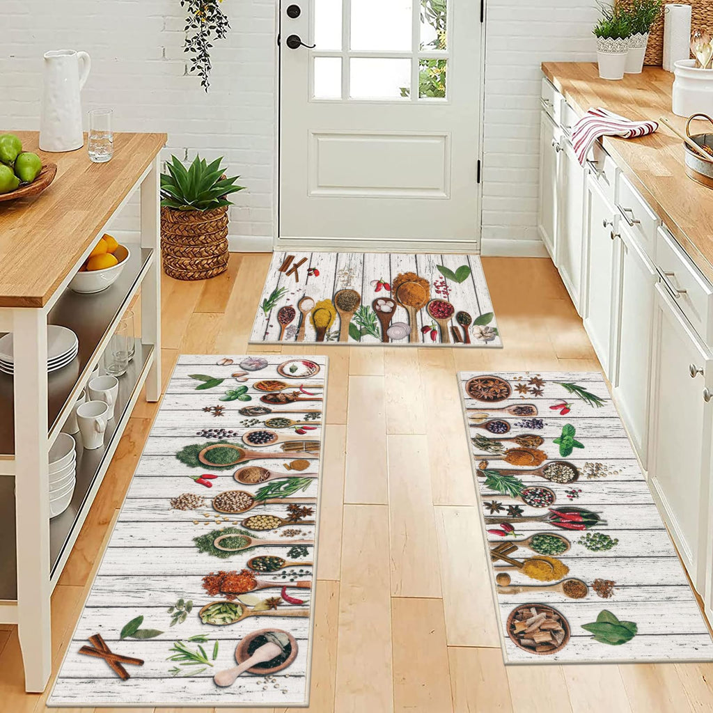 Vaukki Boho Kitchen Rug Sets 3 Pieces, Washable Kitchen Mats for Floor, Non Slip Soft Kitchen Area Rug Floor Mat for Kitchen, Laundry Room and Hallway (Grey and Beige, 20''x32''+20''x47''+20''x59'')