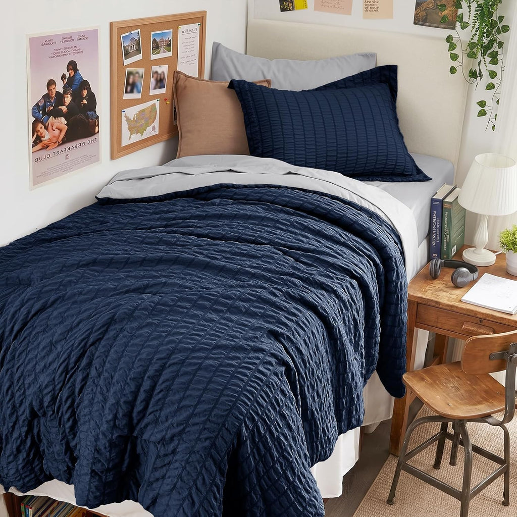HYMOKEGE 7 Piece King Size Comforter Set Seersucker, All Season Luxury Bed in a Bag for Bedroom, Bedding Set with Comforters, Sheets, Pillowcases & Shams, Dark Grey